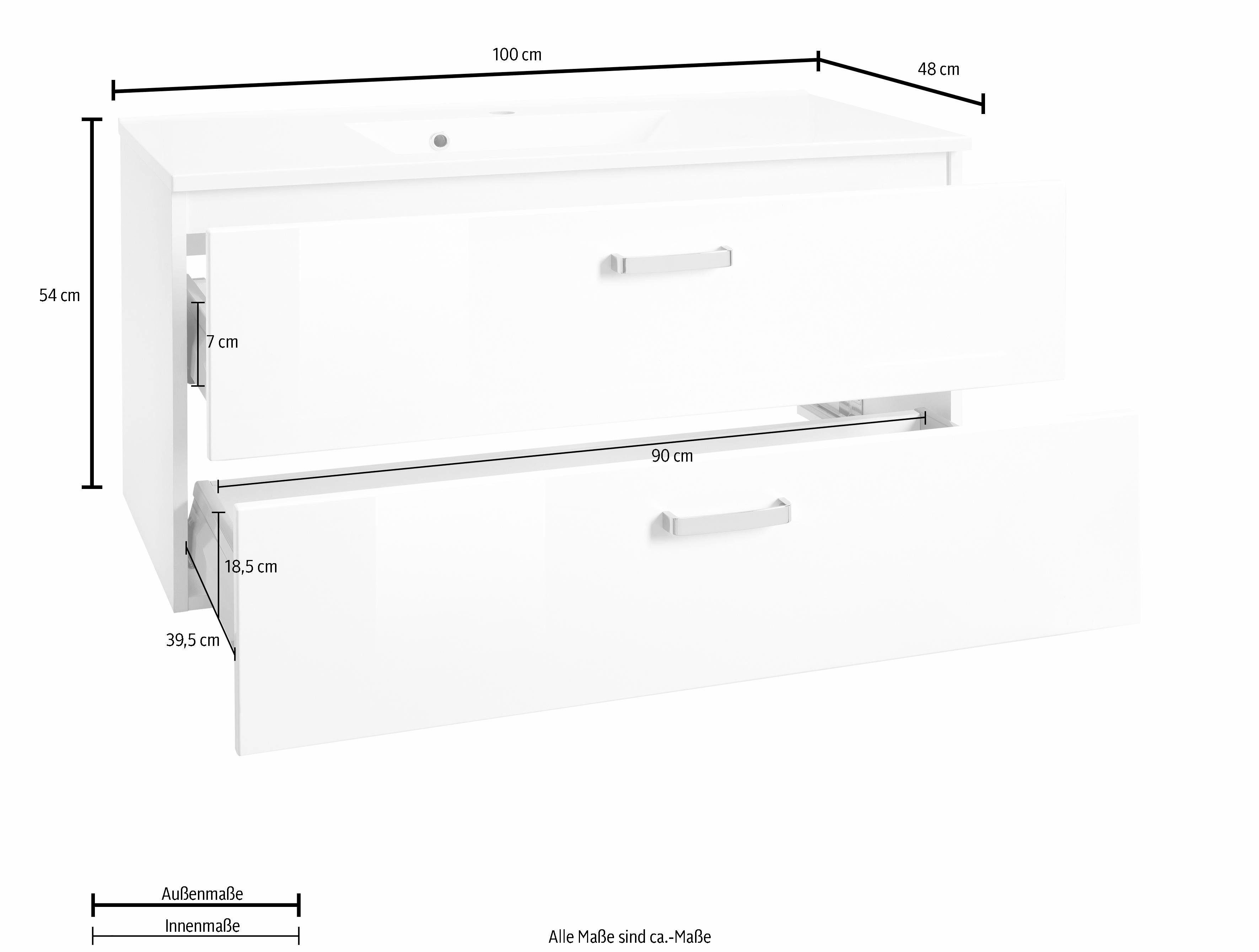 welltime Wastafelonderkast Ravenna Badkamermeubel wastafelonderkast inclusief wasbak, breedte 100 cm, soft-closetechniek