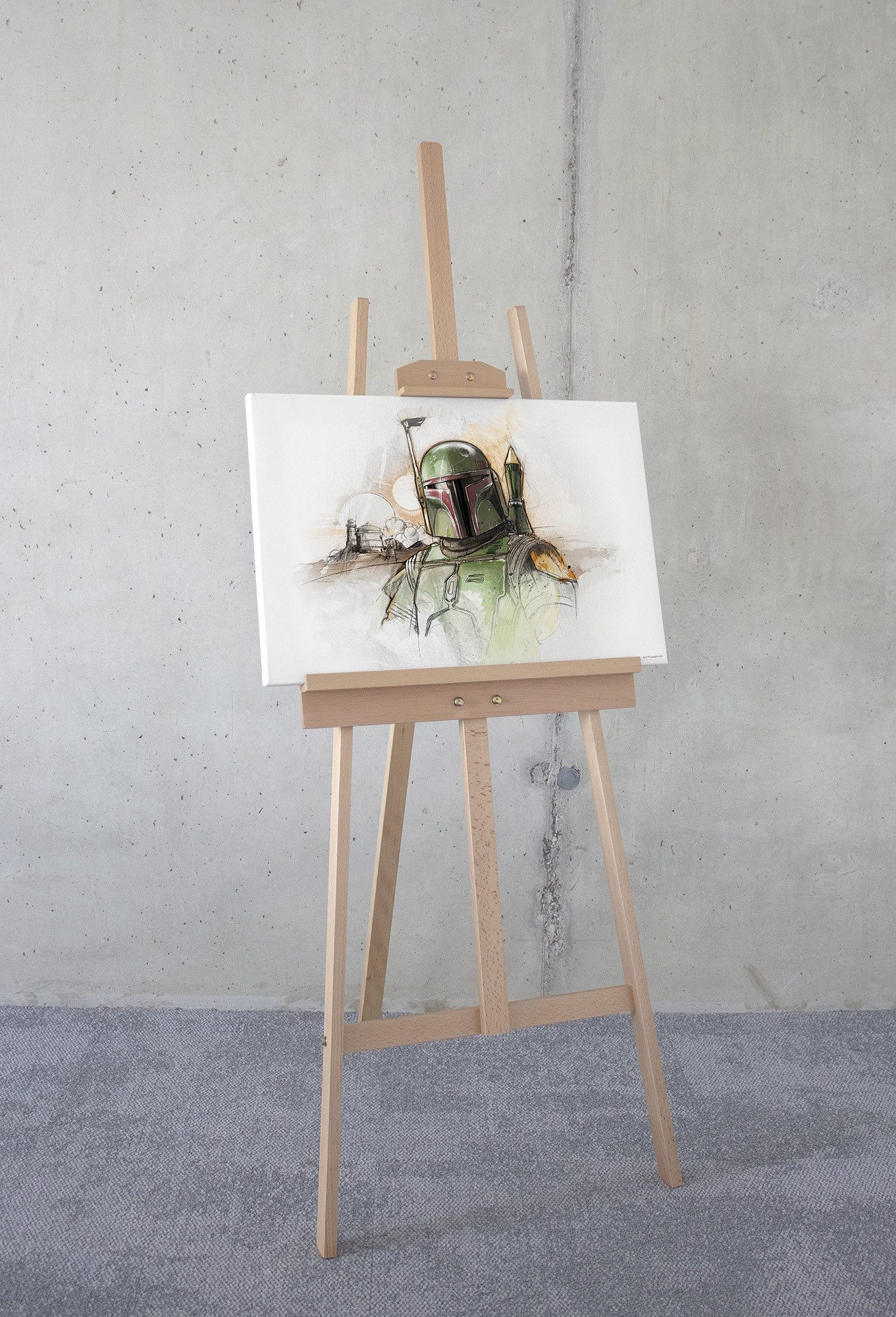 Komar Artprint op linnen Star Wars Boba Fett Sketch 60 x 60 cm (breedte x hoogte) - kinderkamer, decoratie (1 stuk)