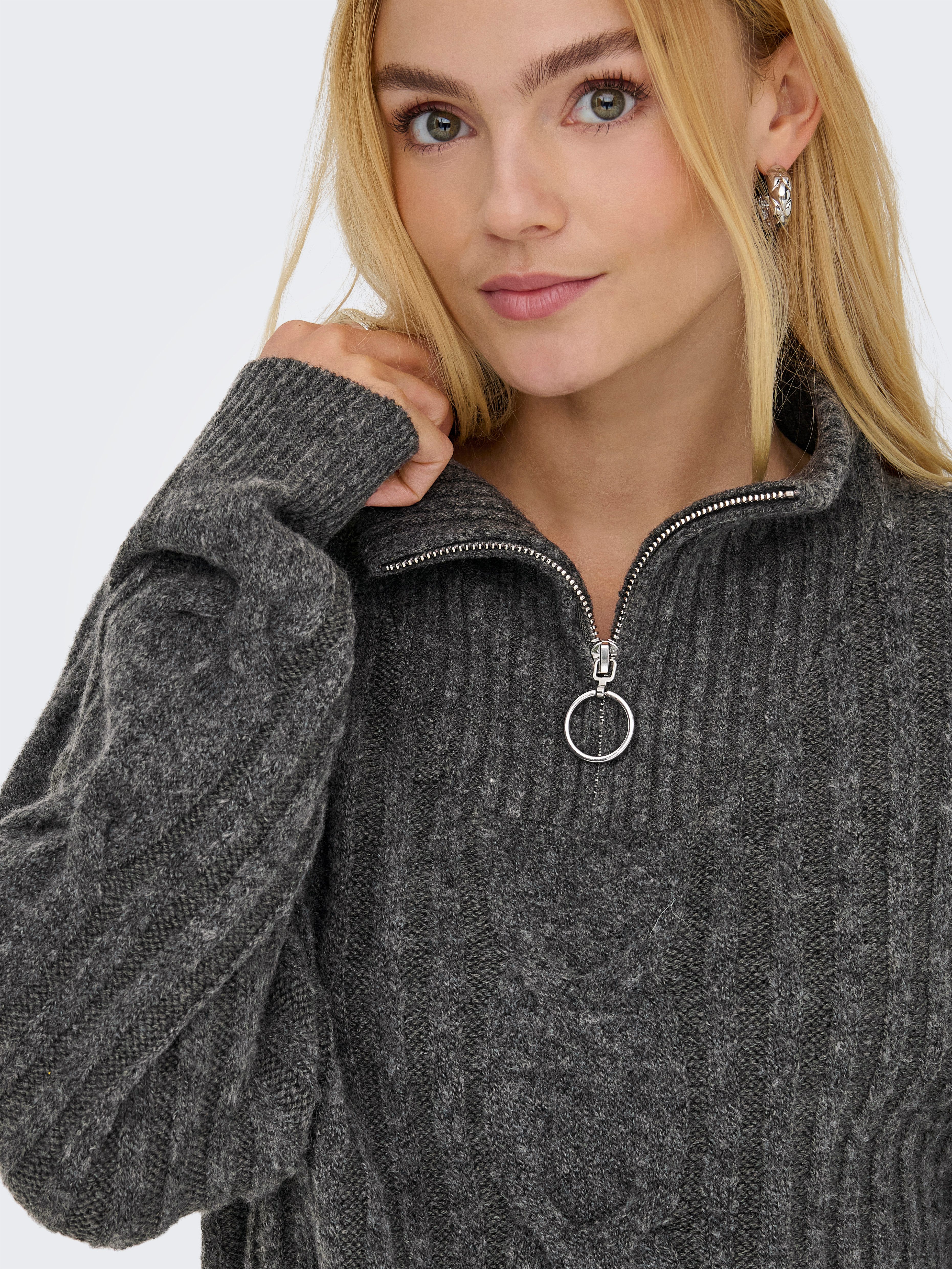 JDY Trui met staande kraag JDYANDREA L/S ZIP CABLE PULLOVE KNT NOOS
