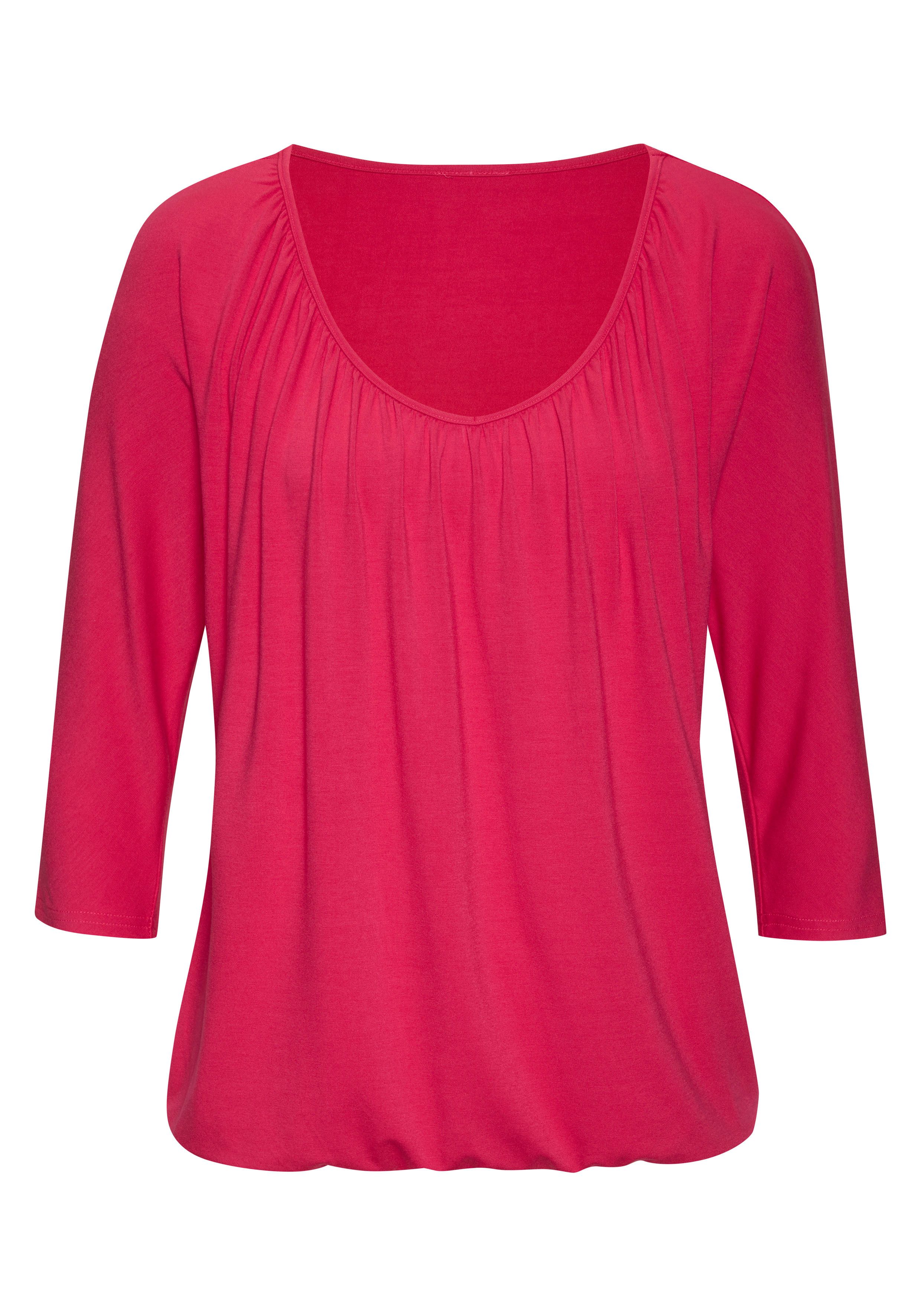Lascana Shirt met 3 4 mouwen Met fijne plooien bij de hals (Set van 2)