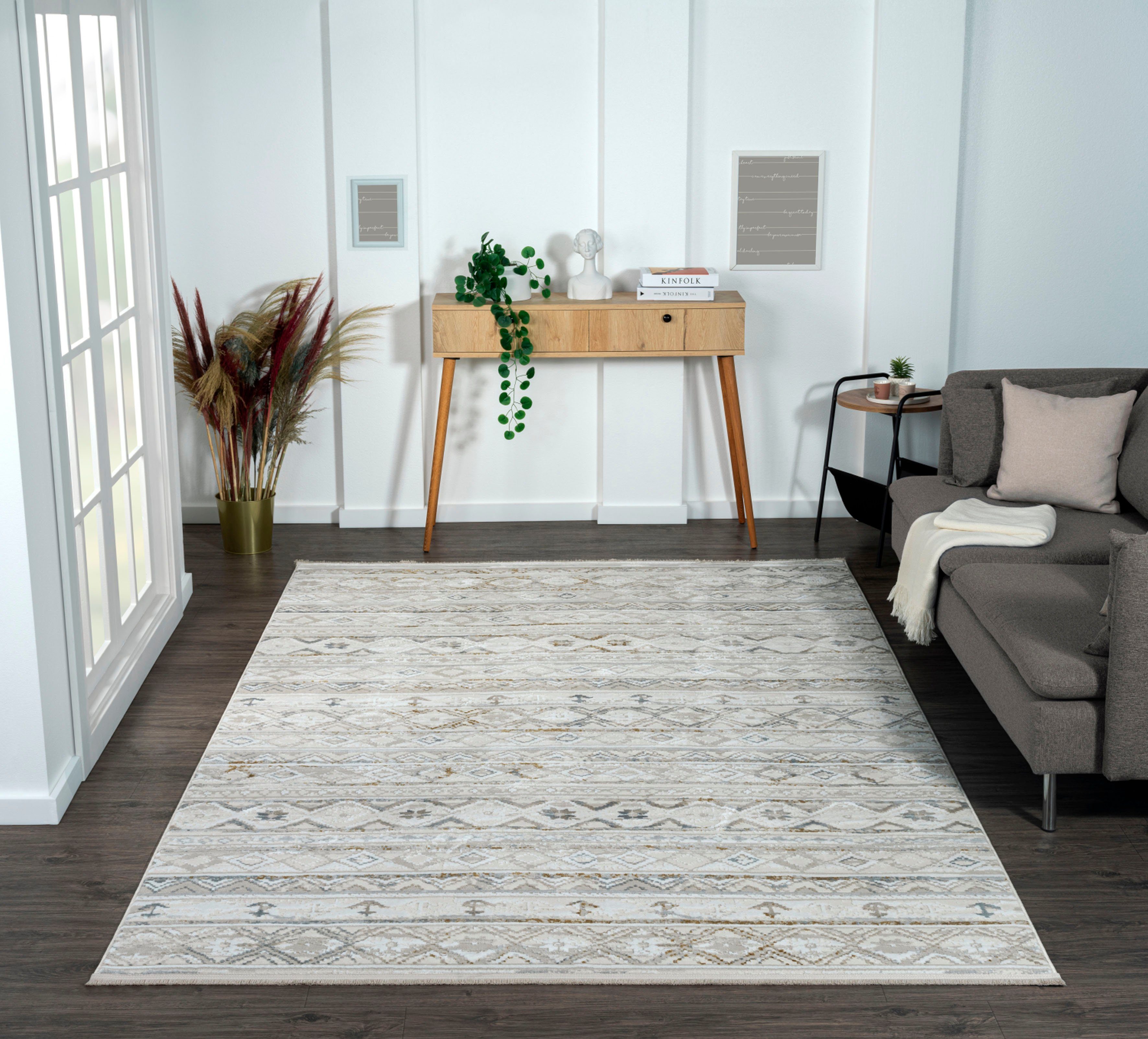 Myflair Möbel & Accessoires Vloerkleed Mijn Nomady, MAGAZIJNOPRUIMING! Kortpolig, Scandi-ontwerp, bijzonder zacht door microvezel, met franjes