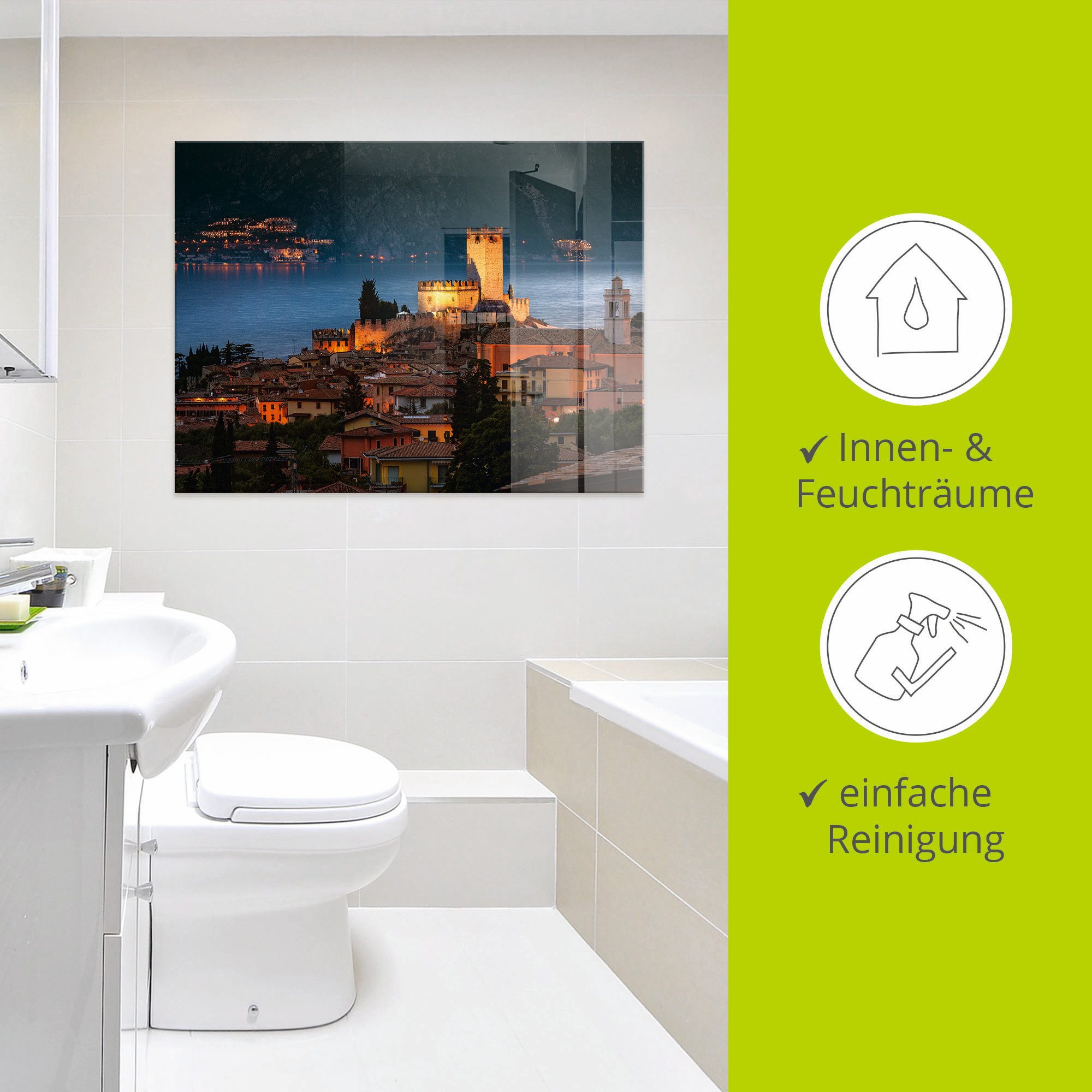 Artland Print op glas Boven de daken van Malcesine