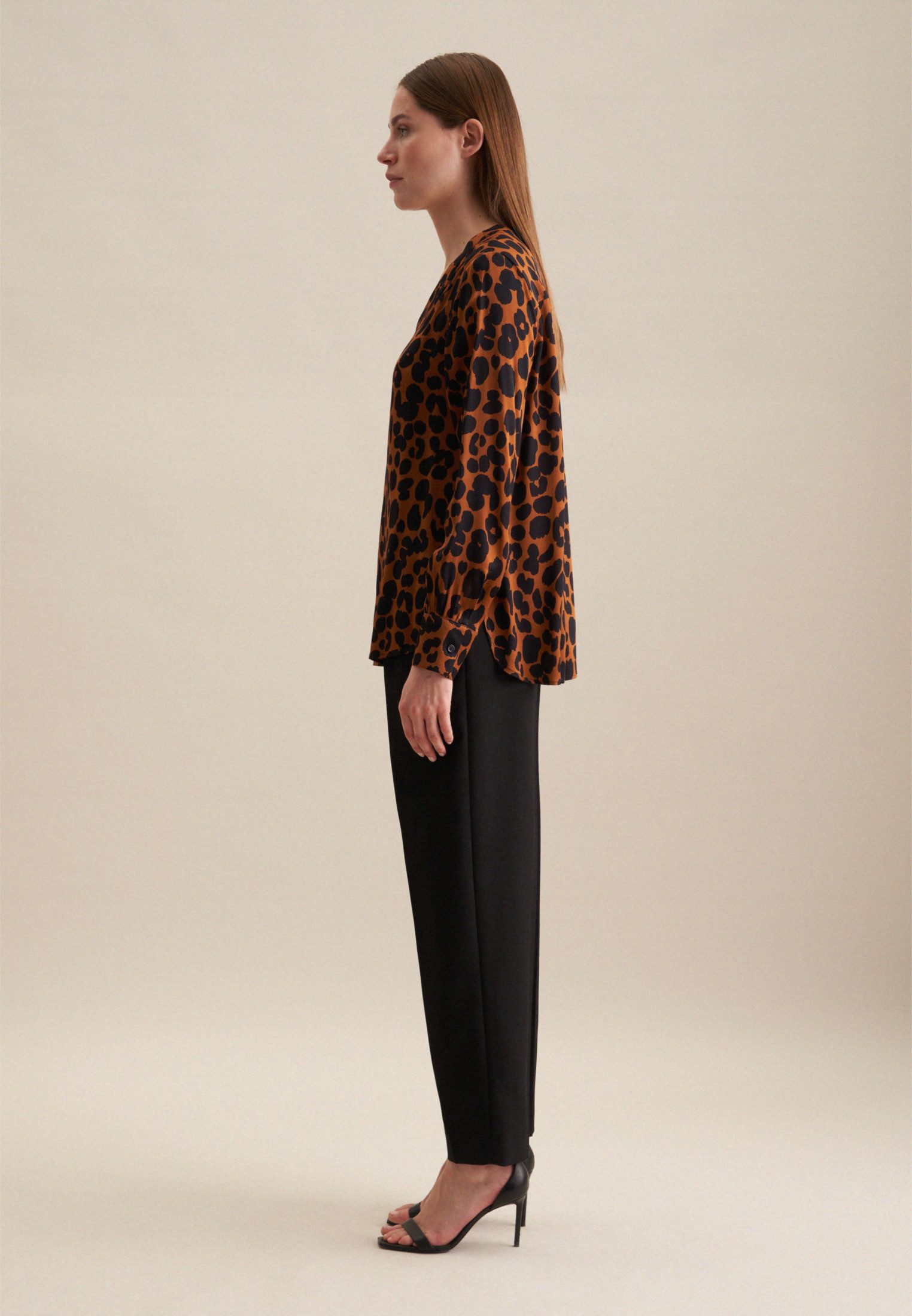 seidensticker Shirtblouse Zwarte roos Lange mouwen V-hals print