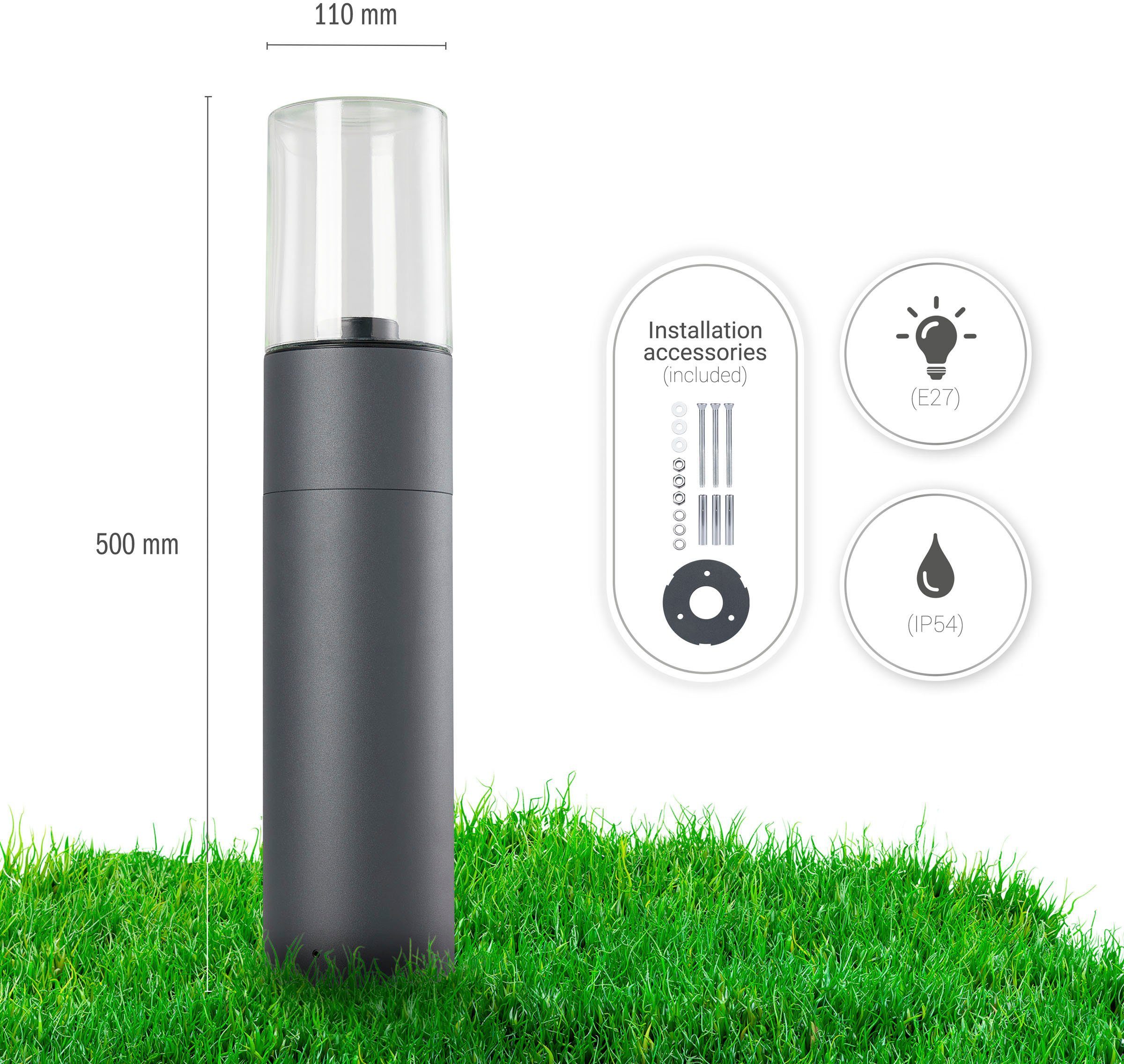 Paco Home Paalverlichting AMBRA Outdoor lamp padverlichting aluminium buitenlamp tuin E27 IP54