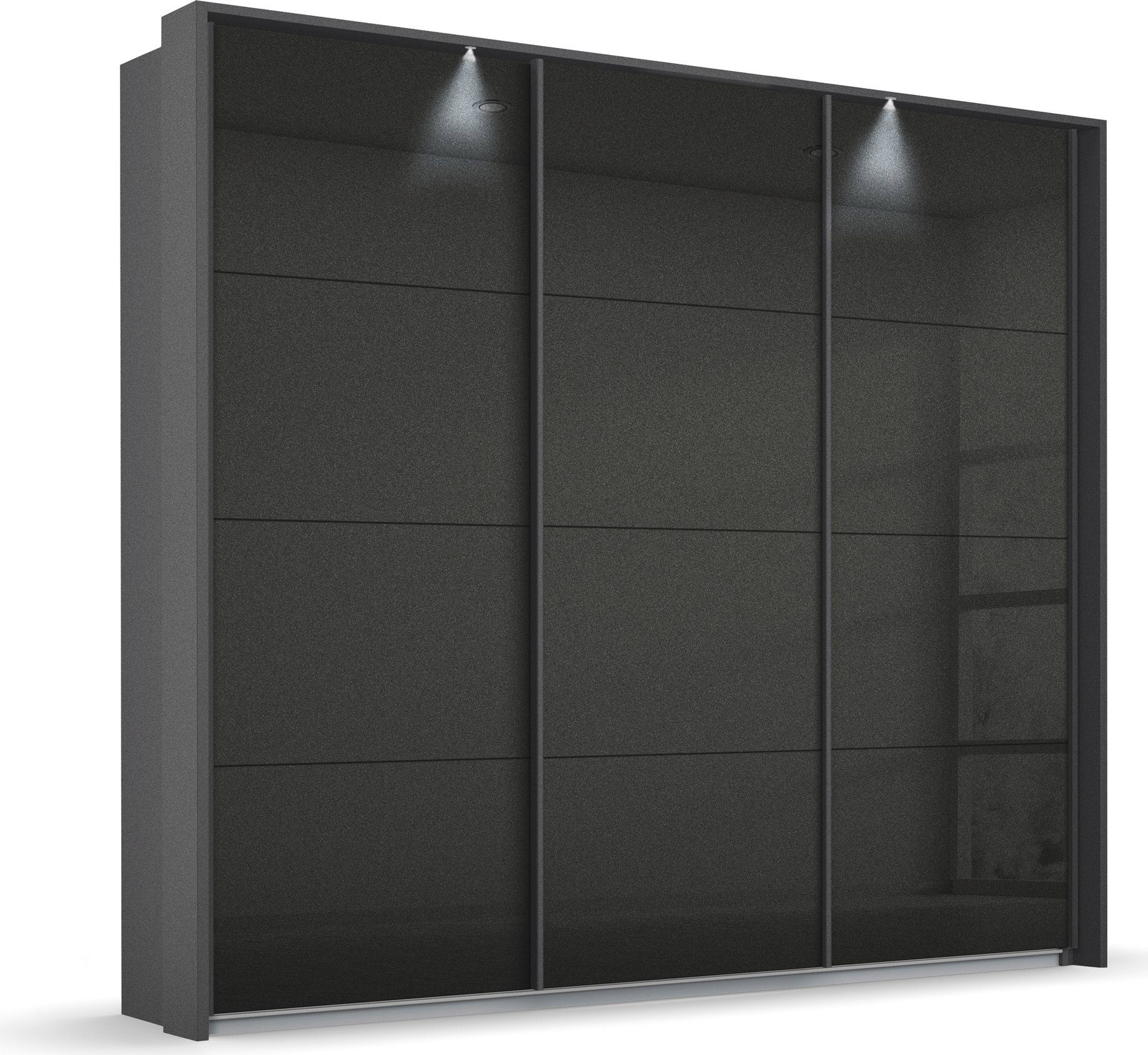 rauch Zweefdeurkast Oteli incl. passe-partout optioneel met verlichting zweefdeurkasten maat 211 cm x 214 cm x 68 cm grijs