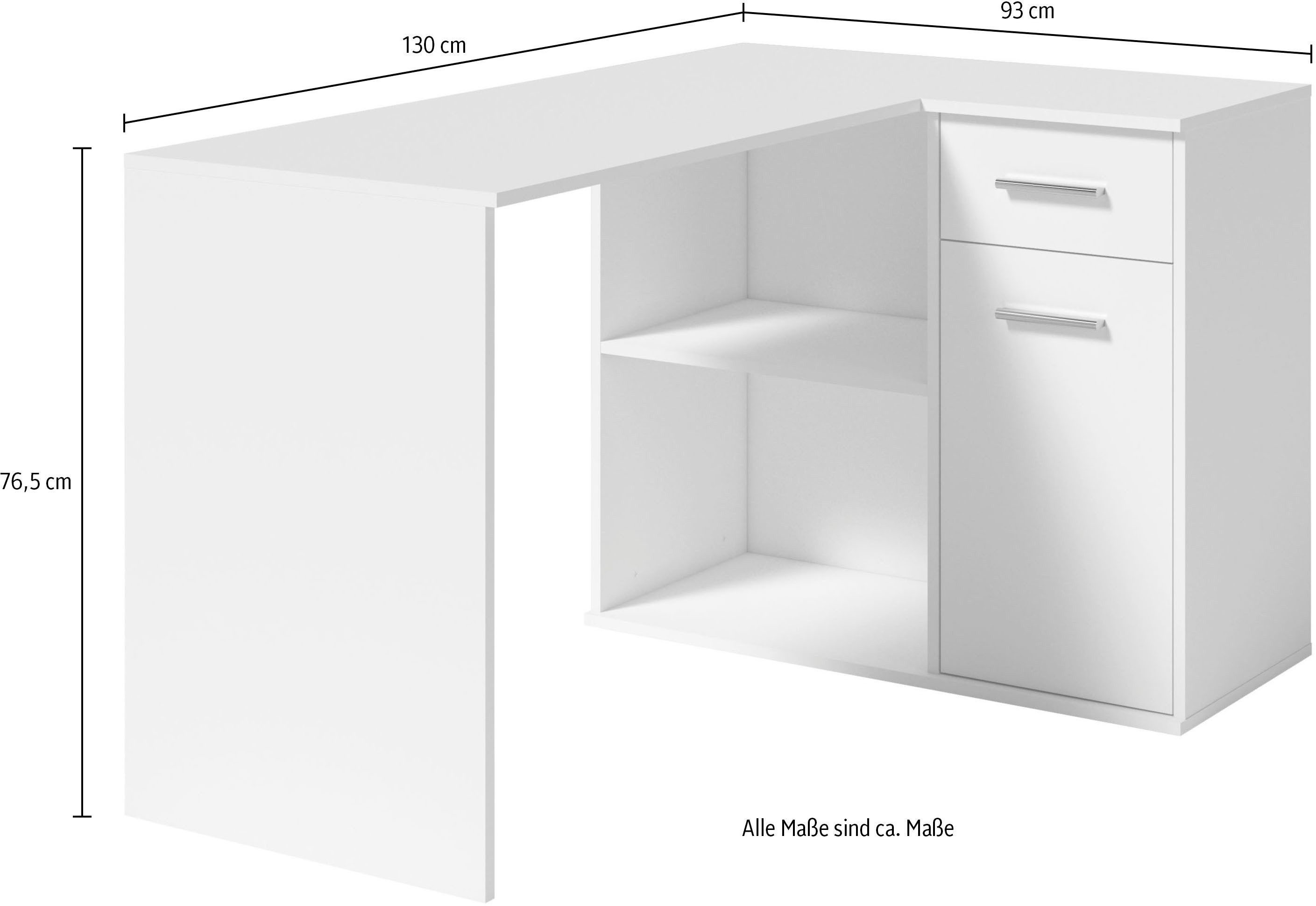 INOSIGN Hoekbureau Macon Computertafel met veel opbergruimte, breedte 130 x 93 cm