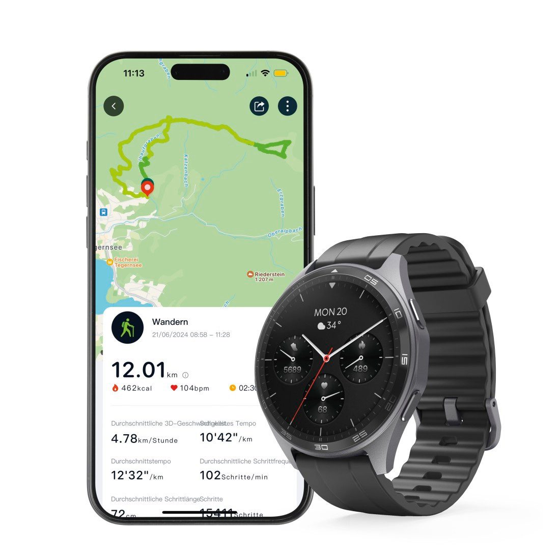Hama Smartwatch 1,43“ met GPS (fitness, belfunctie, hartslag, waterdicht)