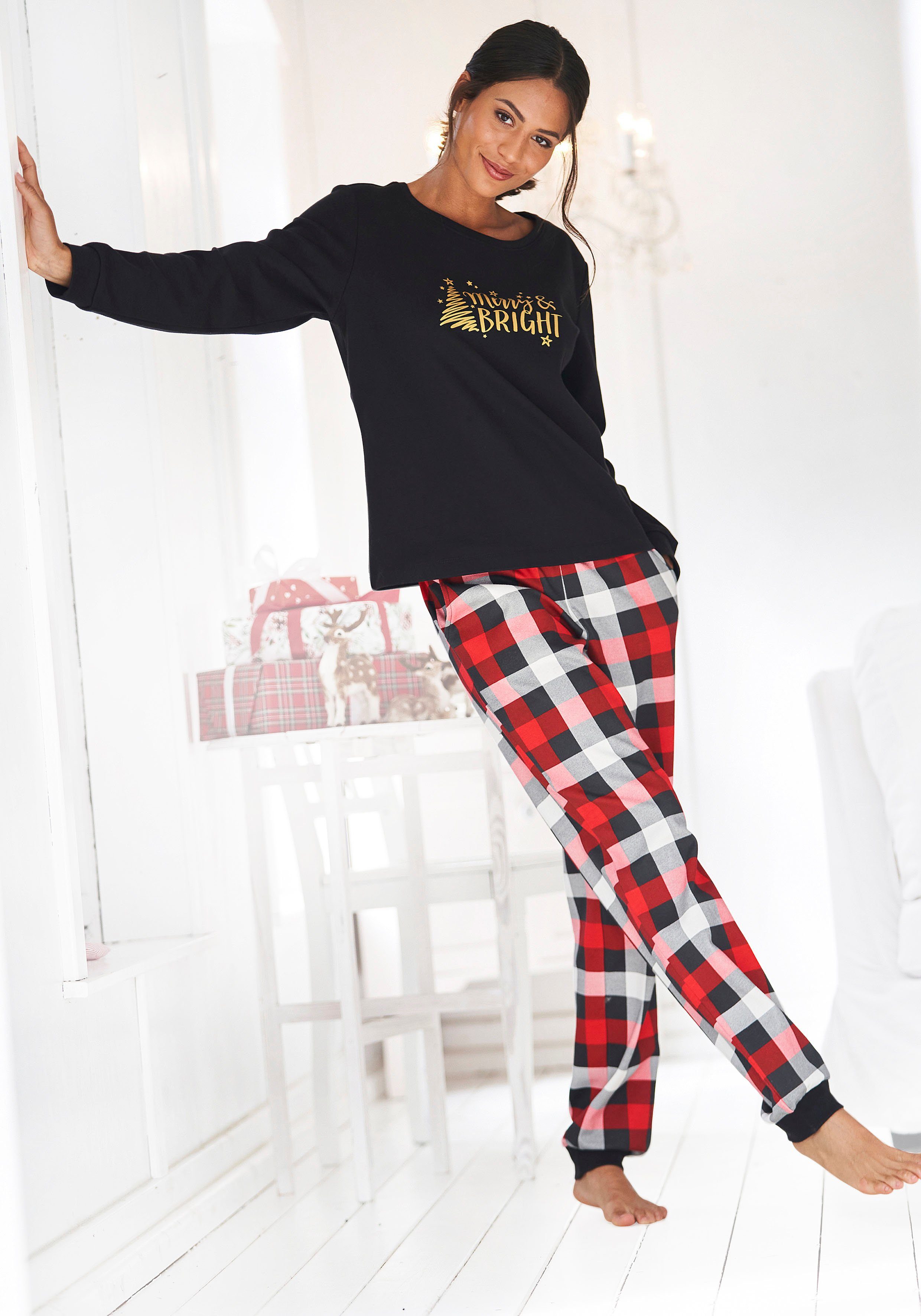 Lascana Pyjama met geruite broek dames pyjama's maat 32/34 zwart