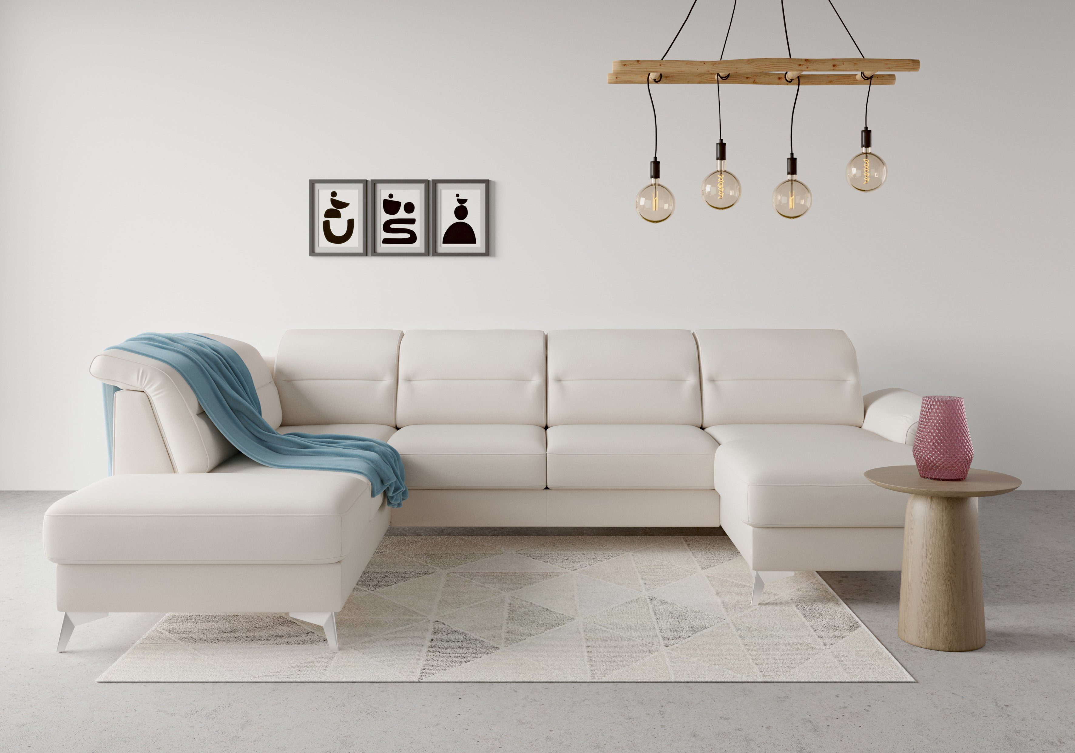 sit&more Zithoek Sinatra U-vorm optioneel met verstelbare hoofdsteun en armleuning etc. beige, zithoeken, 326 cm
