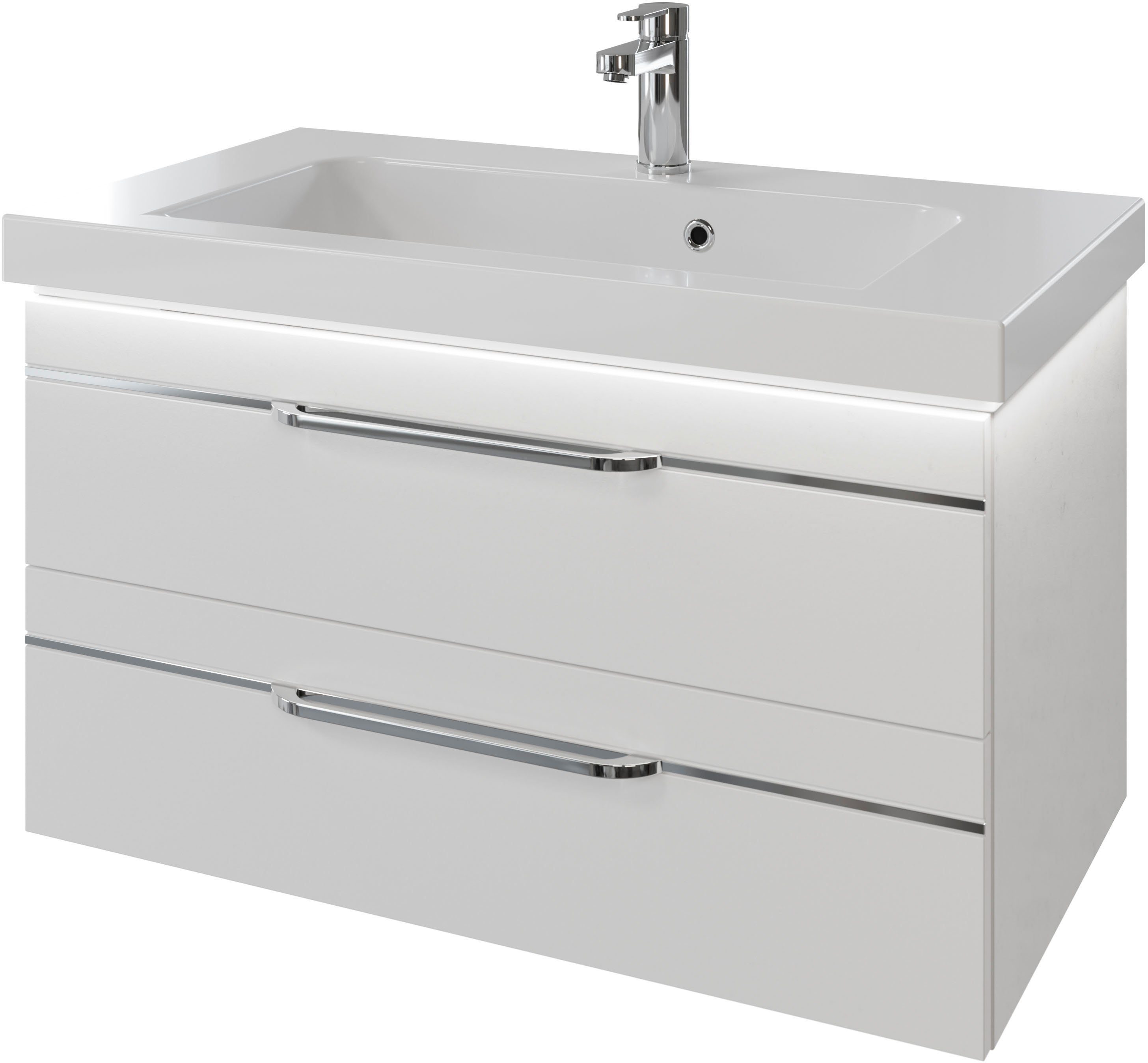 Saphir Wastafelonderkast Serie Balto mineraalmarmeren wastafel met onderkast, 92 cm breed Wastafelmeubel met 2 laden, badkamerkast in verschillende