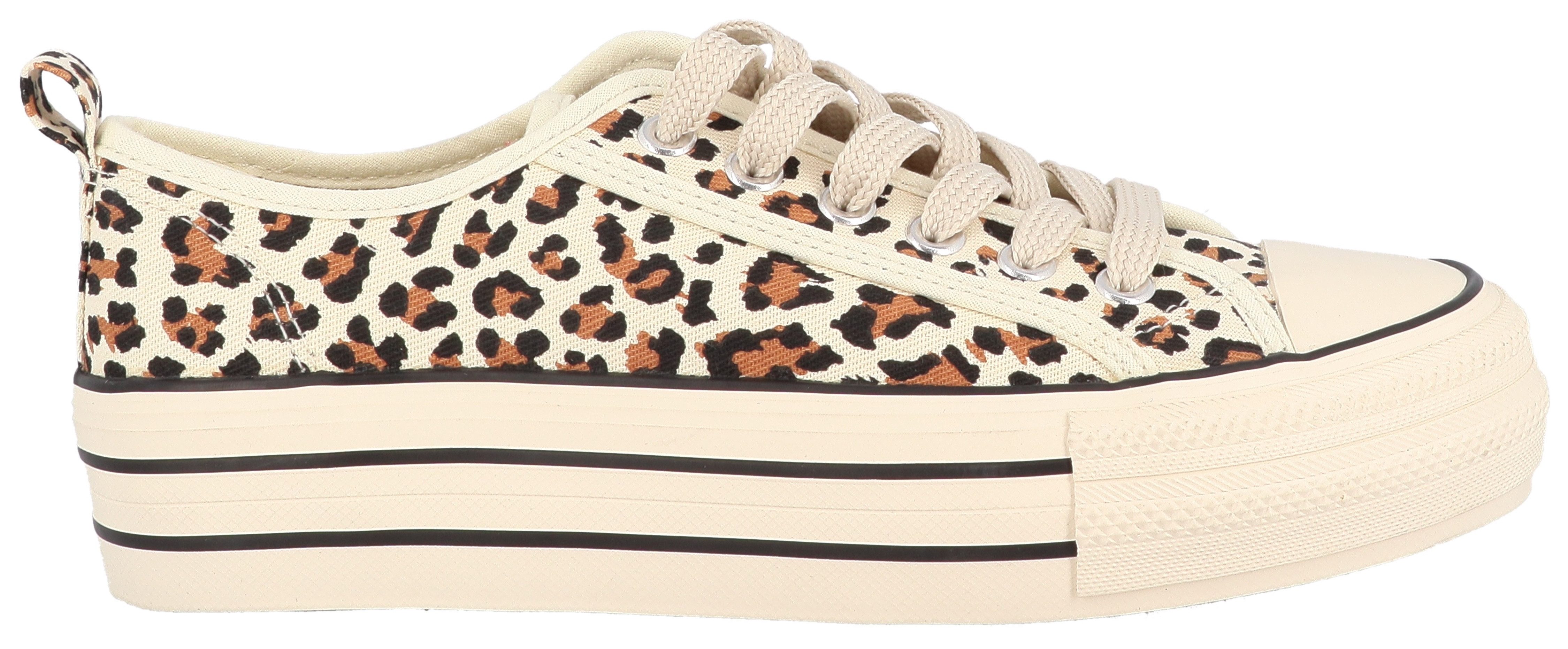 Tom Tailor Plateausneakers , vrijetijdsschoen, halfschoen, veterschoen in luipaard-look
