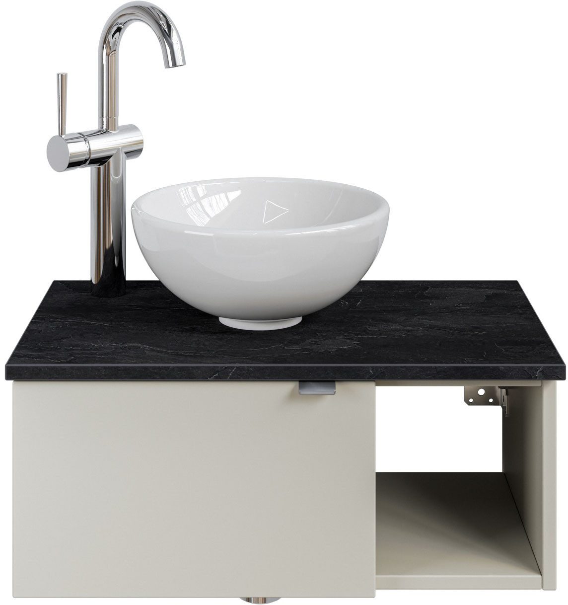 Saphir Wastafelonderkast Serie 6915 wastafel met onderkast voor gastenbadkamer, tweede toilet (3-delig) wastafelmeubels beige