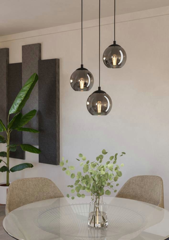 EGLO Hanglamp ARISCANI Hanglamp eettafel, hanglamp, rookglas zwart, E27, 76,5 cm (1 stuk)