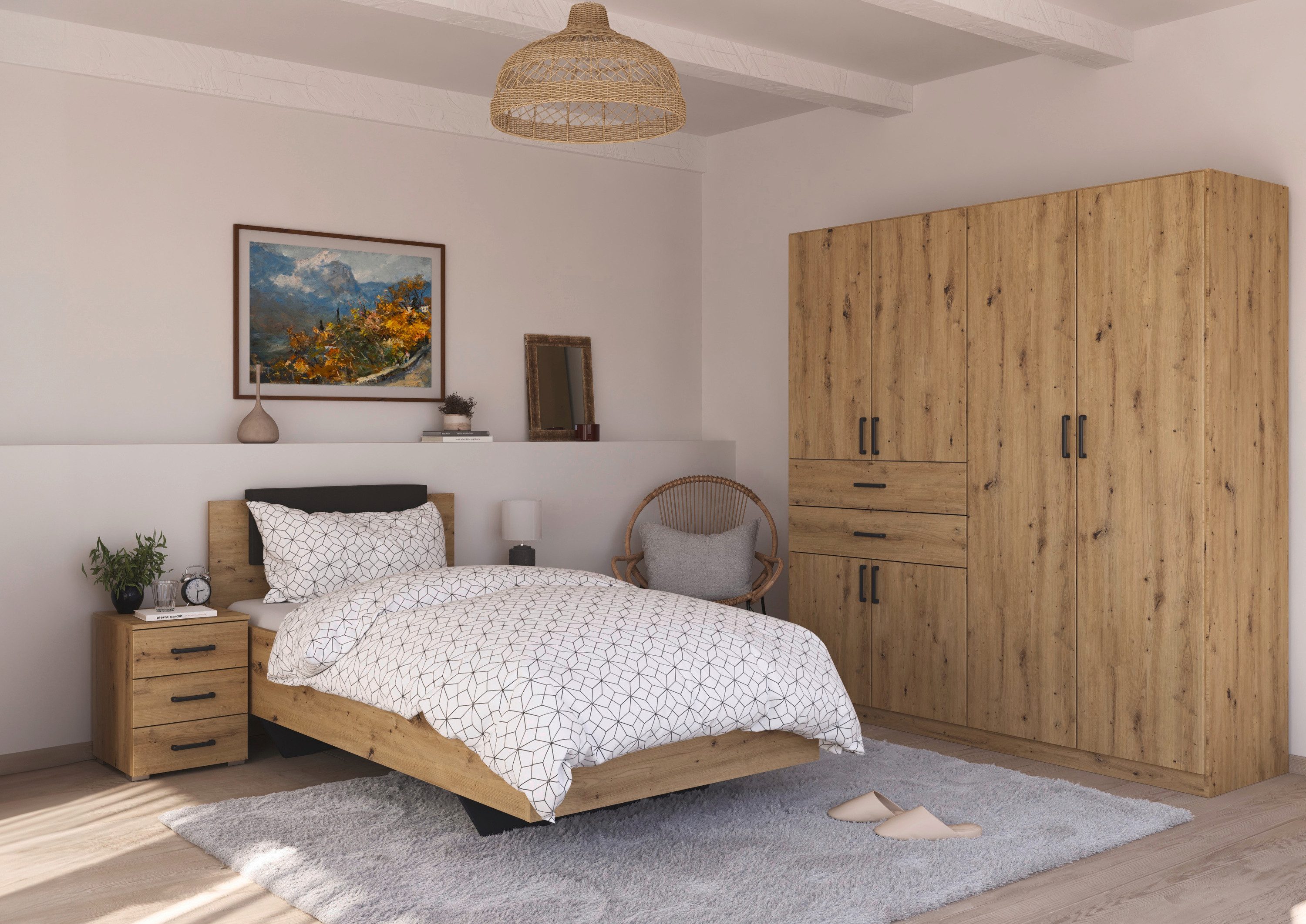 rauch Slaapkamerserie Compleet kamer compleet slaapkamer set (3-delig) MAIKA Kast 3 breedtes, 2 hoogtes, bed 100 cm, nachtkastje MADE IN GERMANY (set, 3-delig)