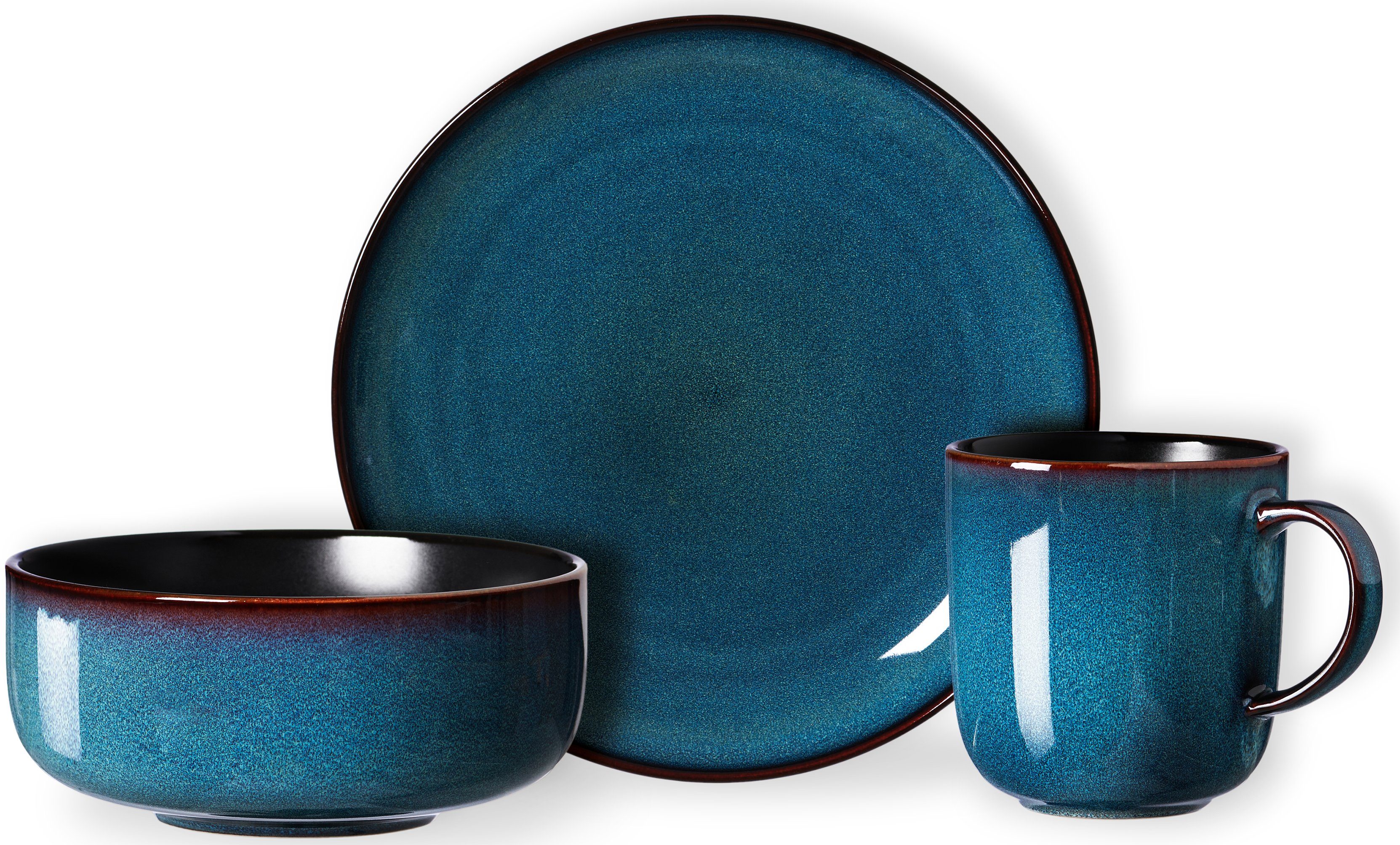 Ritzenhoff & Breker Ontbijtservies set Bali (bord, schaal, koffiekop) Reactief glazuur, elk exemplaar is uniek, 12 delen, voor 4 personen (set, 12-delig)