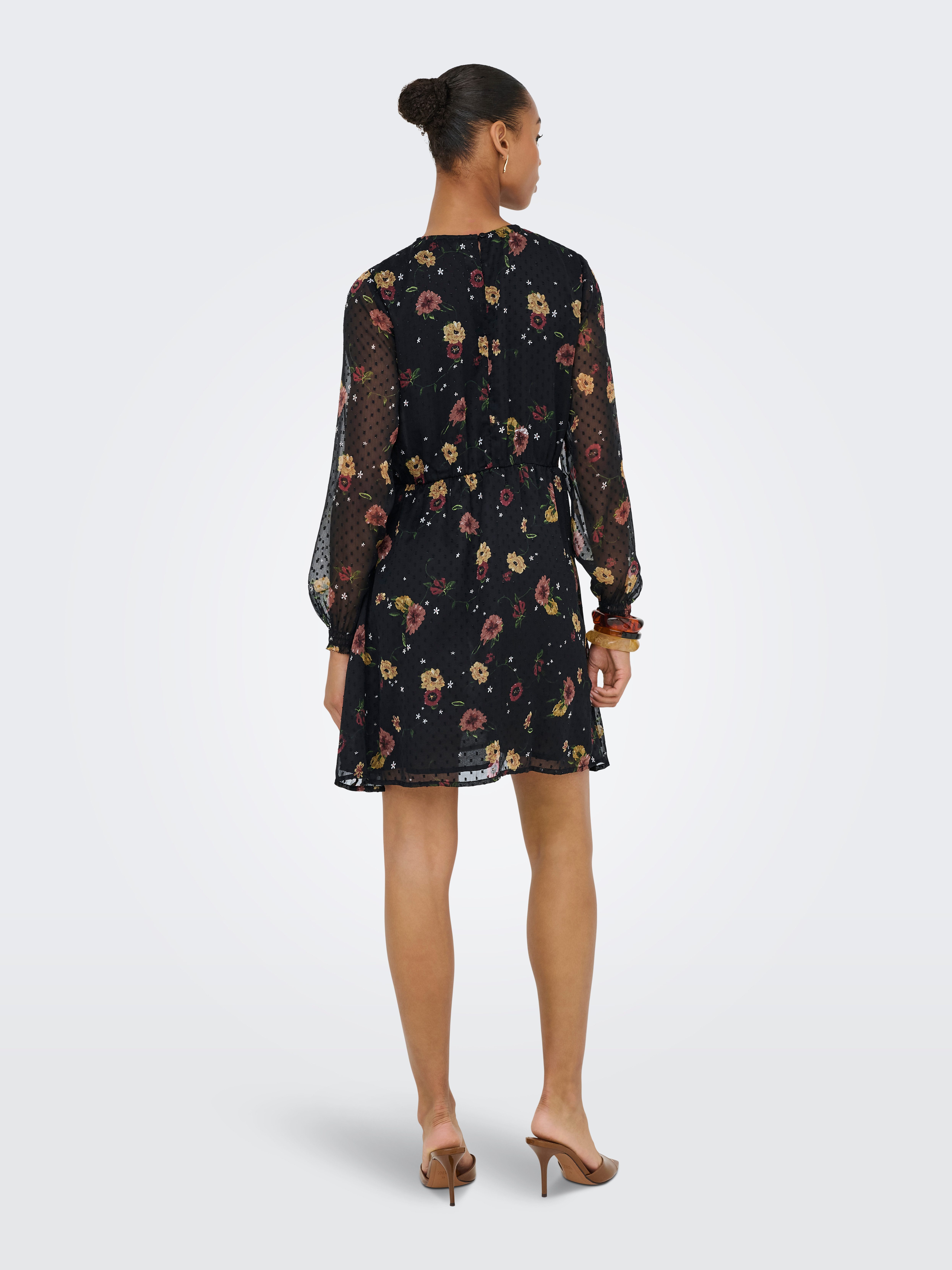 Only Gedessineerde jurk ONLELIZA LIFE LS O-NECK DRESS WVN