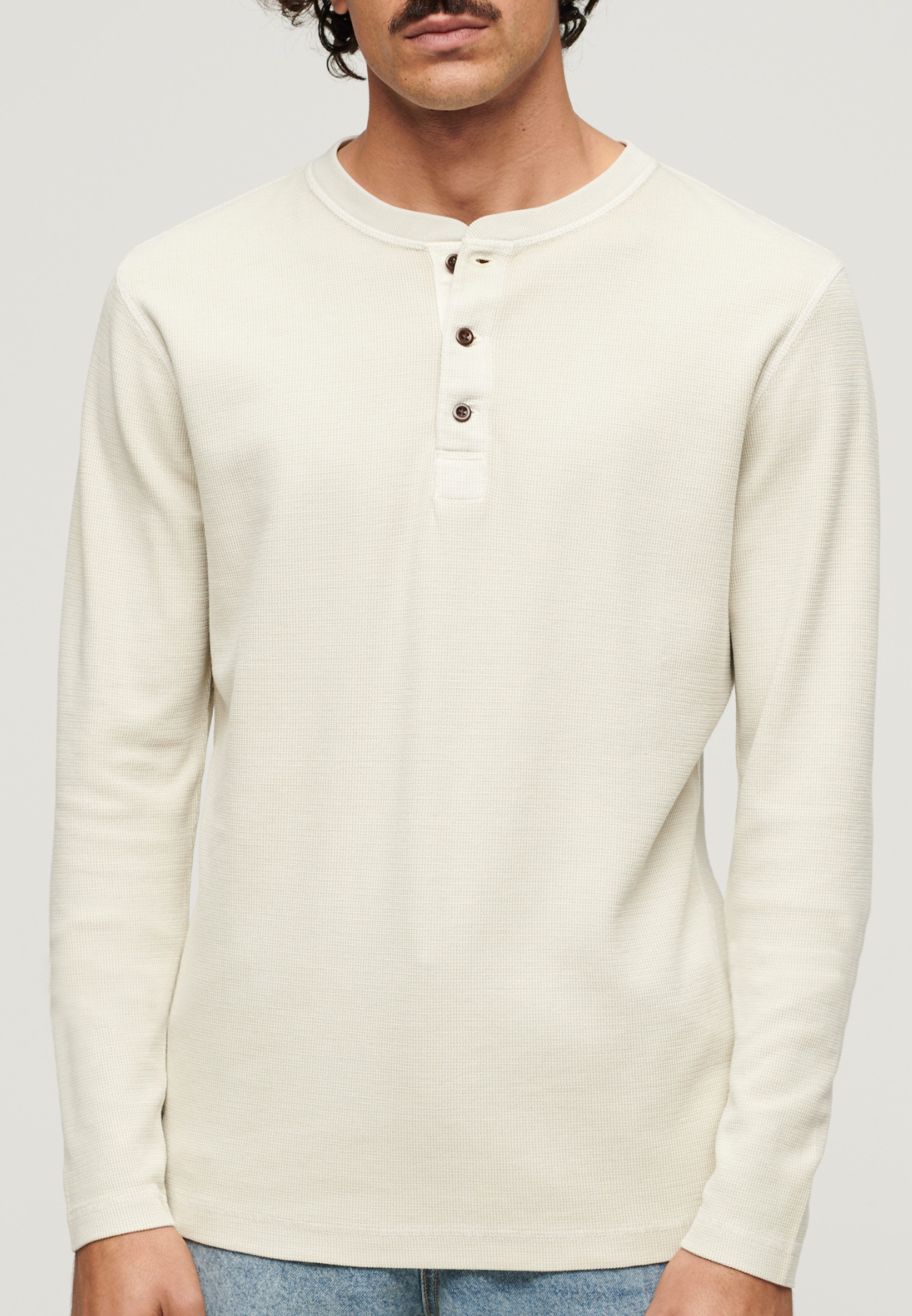Superdry Shirt met lange mouwen WAFFLE LONG SLEEVE HENLEY TOP