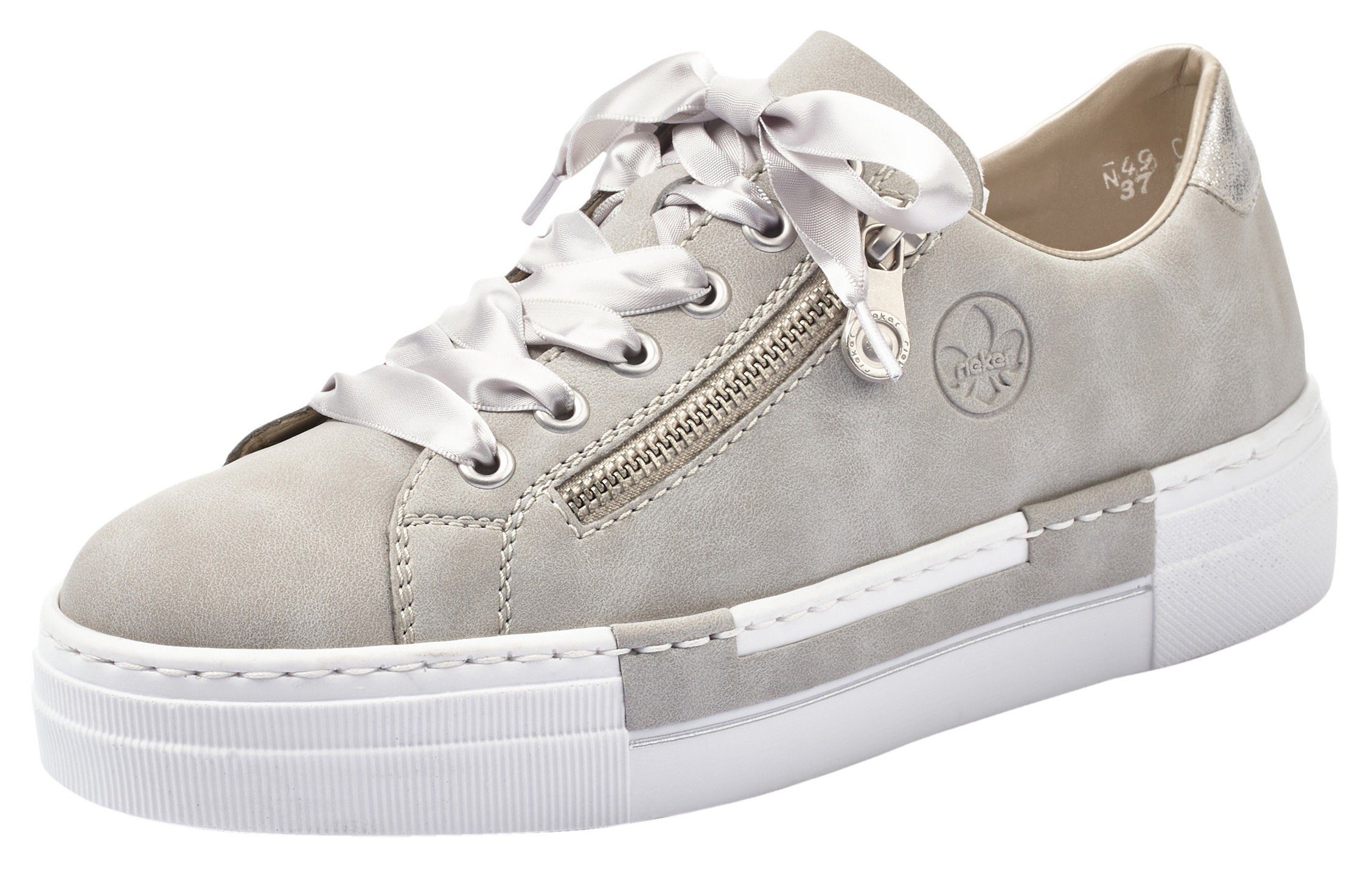 Rieker Plateausneakers met decoratieve rits, vrijetijdsschoen, lage schoen, veterschoen dames lage sneakers maat 41 grijs