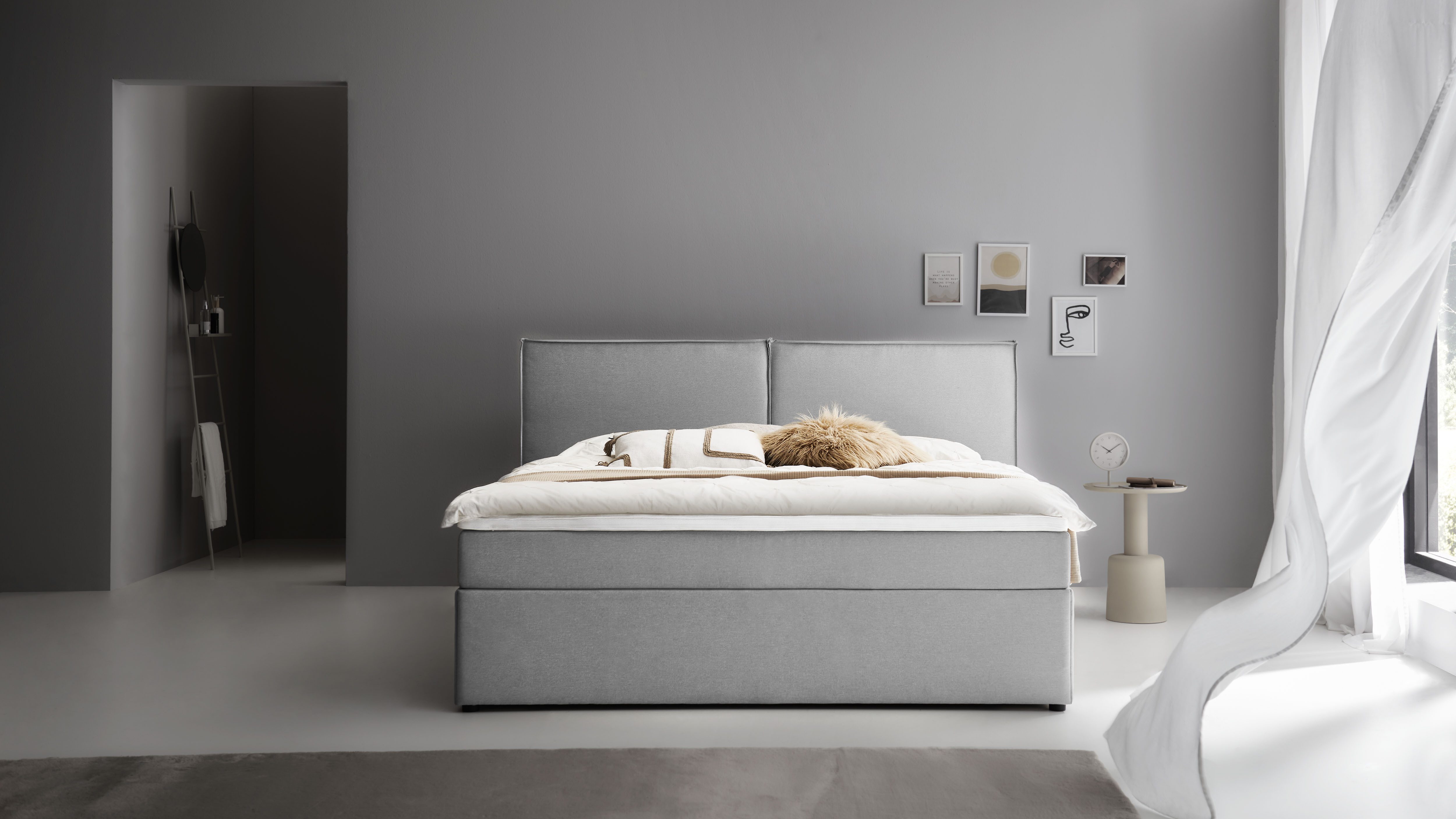 ATLANTIC home collection Boxspring NIKITA bodembedekkend bed, optioneel met matras en topper boxsprings grijs