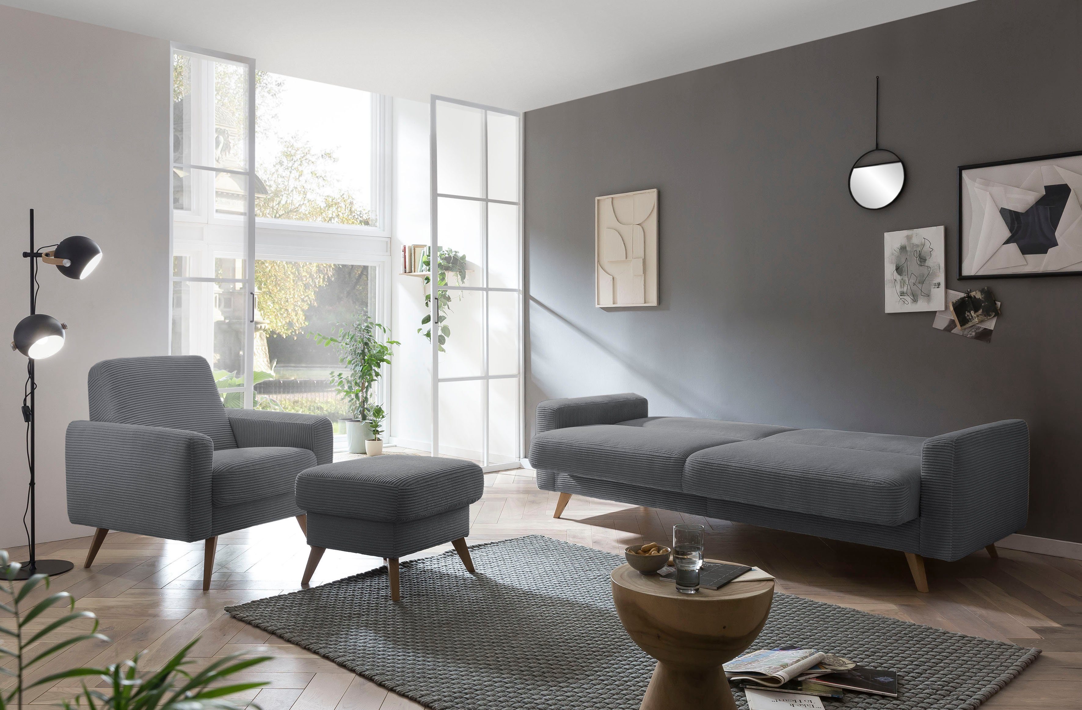 exxpo - sofa fashion 3-zitsbank Samso, elegant en comfortabel, actuele cord bekleding, kantelbank