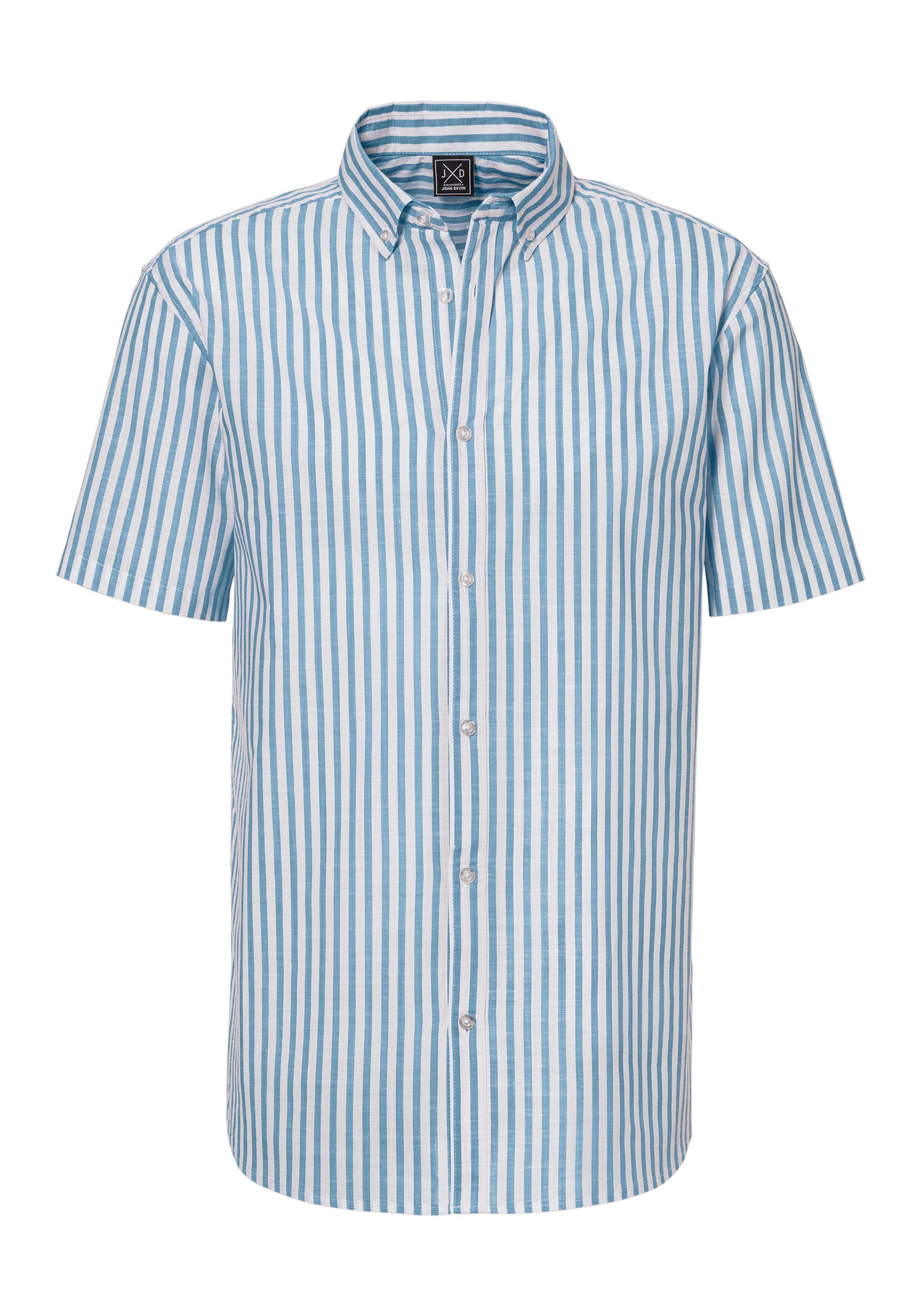 John Devin Overhemd met korte mouwen Regular fit Gestreept overhemd met button-down-kraag van 100% katoen