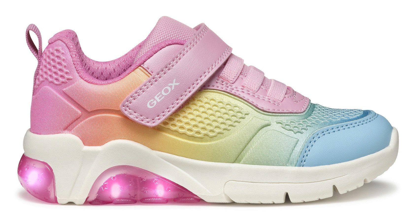 Geox Sneakers J FADINLIGHT GIRL knipper schoen , regenboogschoen, pride sneaker, kleurrijke klittenbandschoen met elastische band