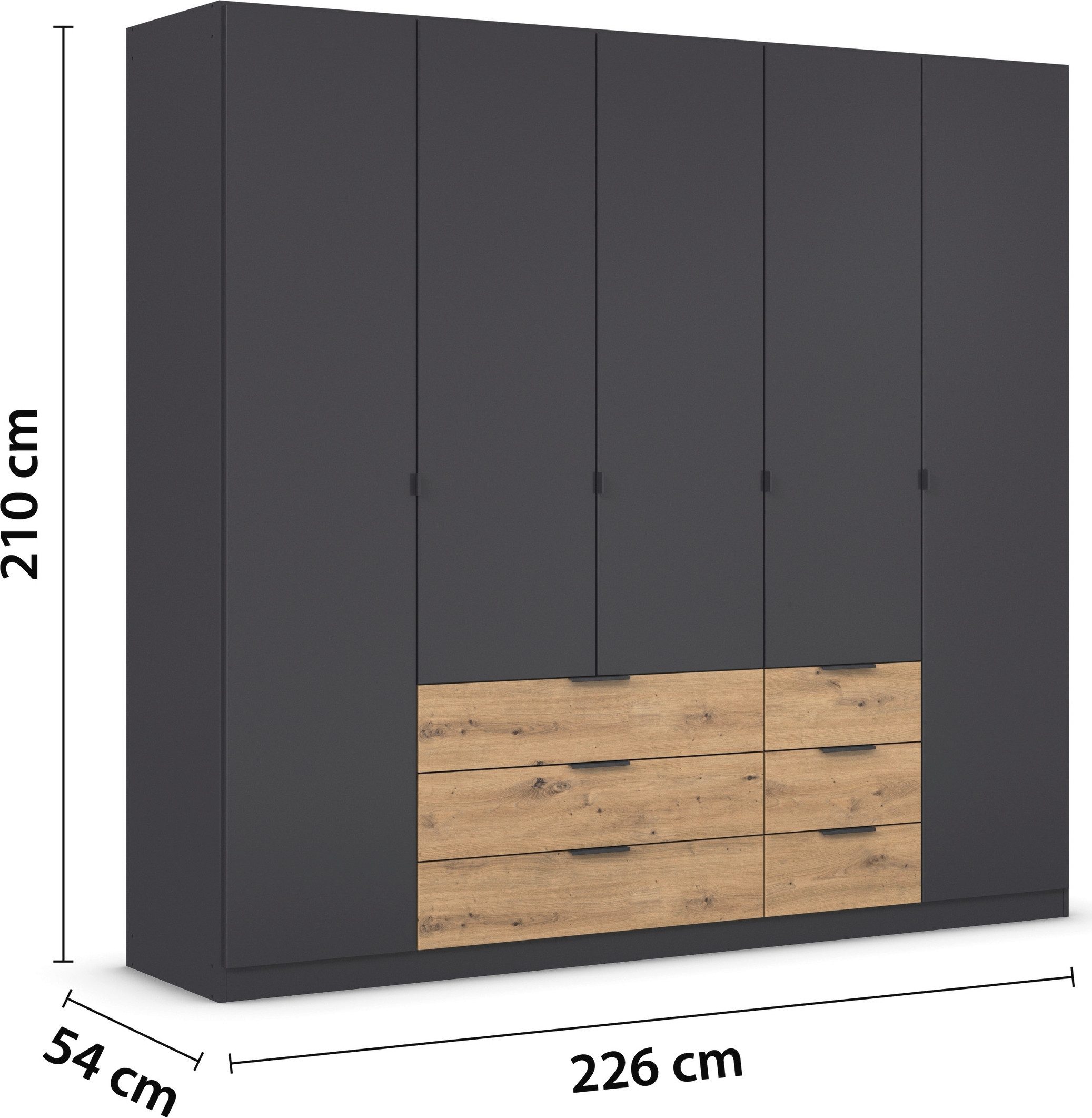 rauch Draaideurkast Kledingkast Kast Garderobe Slaapkamerkast DAVOA met contrasterende lades in eiken artisan made in germany