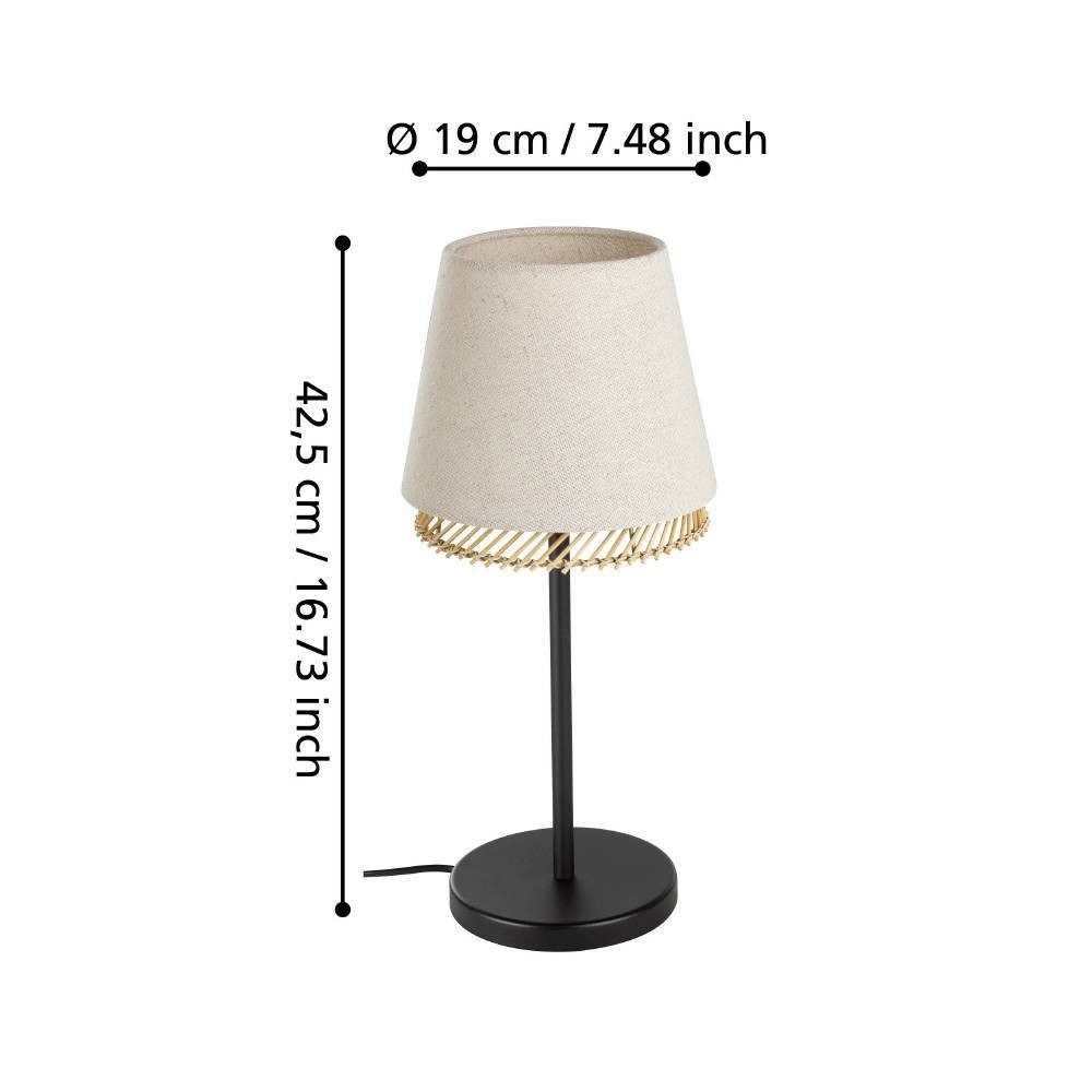 EGLO Tafellamp TABLEY Nachtkastlamp, metaal in zwart, bamboe en linnen, E27 fitting (1 stuk)