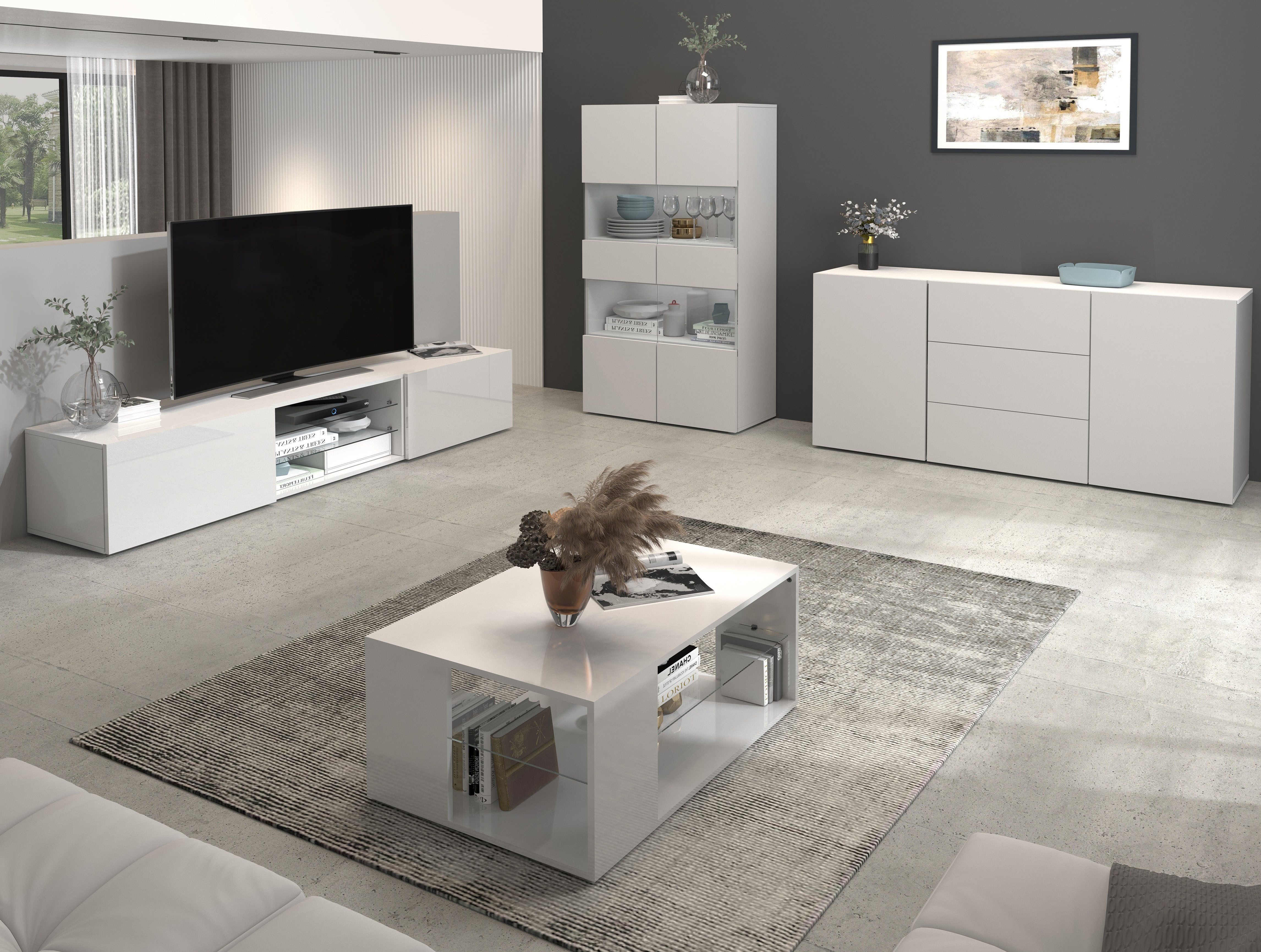 INOSIGN Dressoir Egypt, Ladekast, Kast, Buffet, greeploos 2 deuren, 3 lades, volledig hoogglans gelakt breedte 160