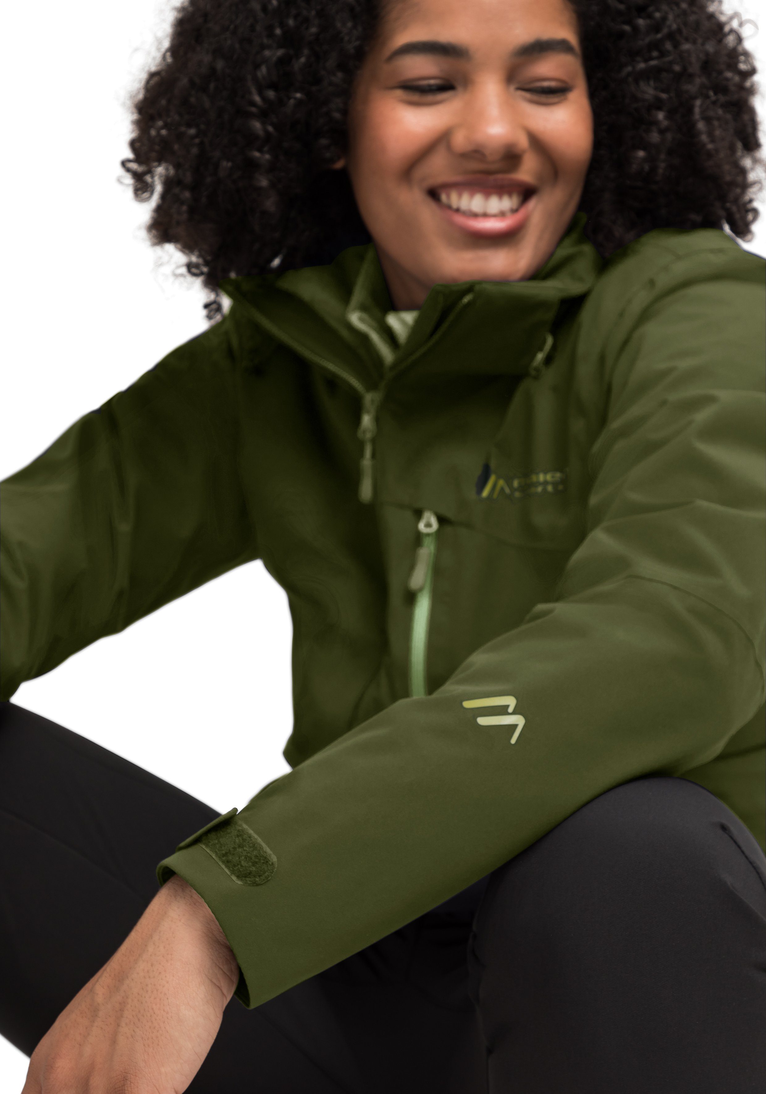 Maier Sports Outdoorjack Ribut Long W Dames wandeljas, ademend en waterdicht, regenjas met capuchon