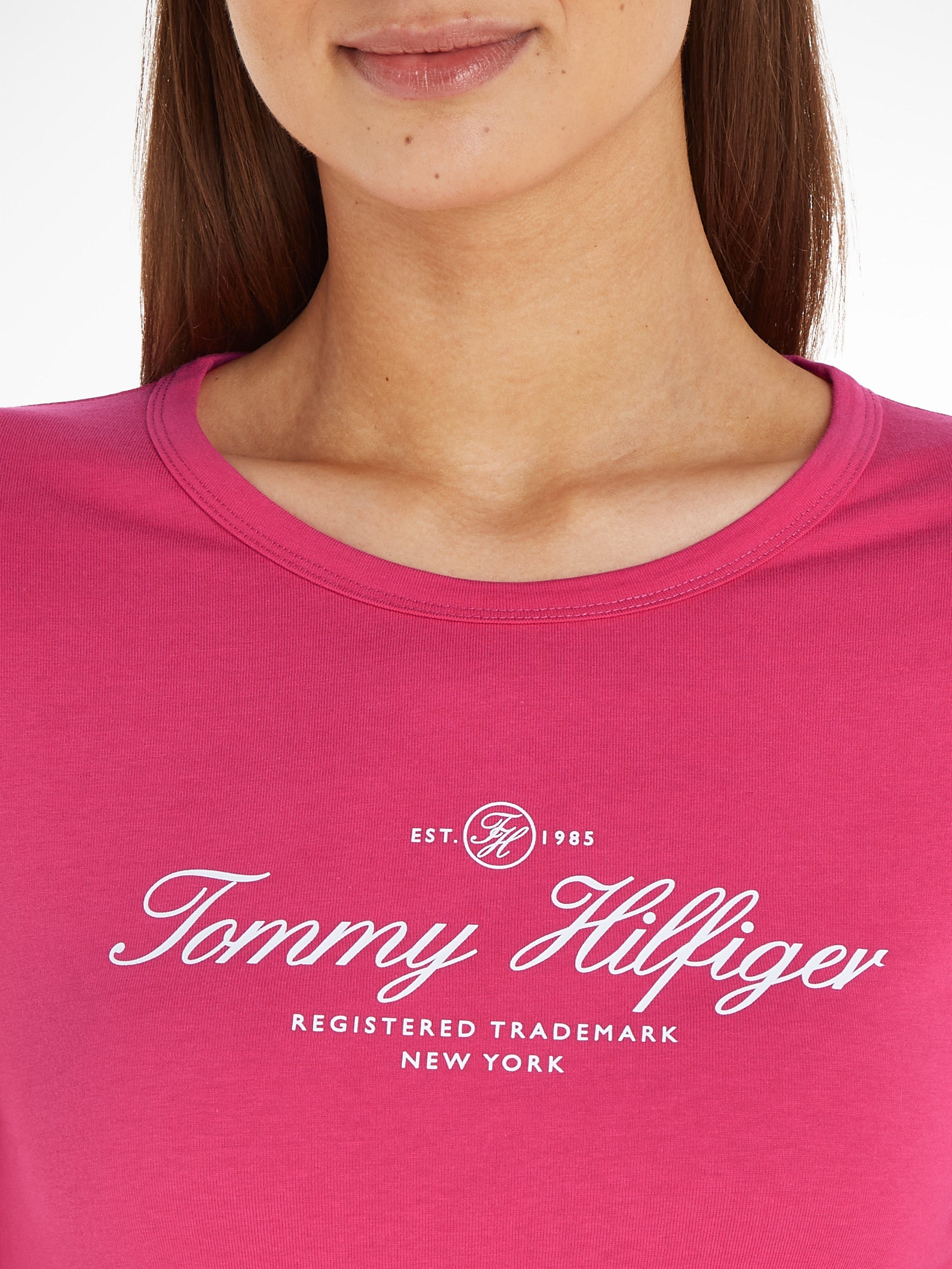 Tommy Hilfiger Shirt met lange mouwen SLIM SIGNATURE OPEN NK 3/4SLV met tommy hilfiger signature-logo-opschrift