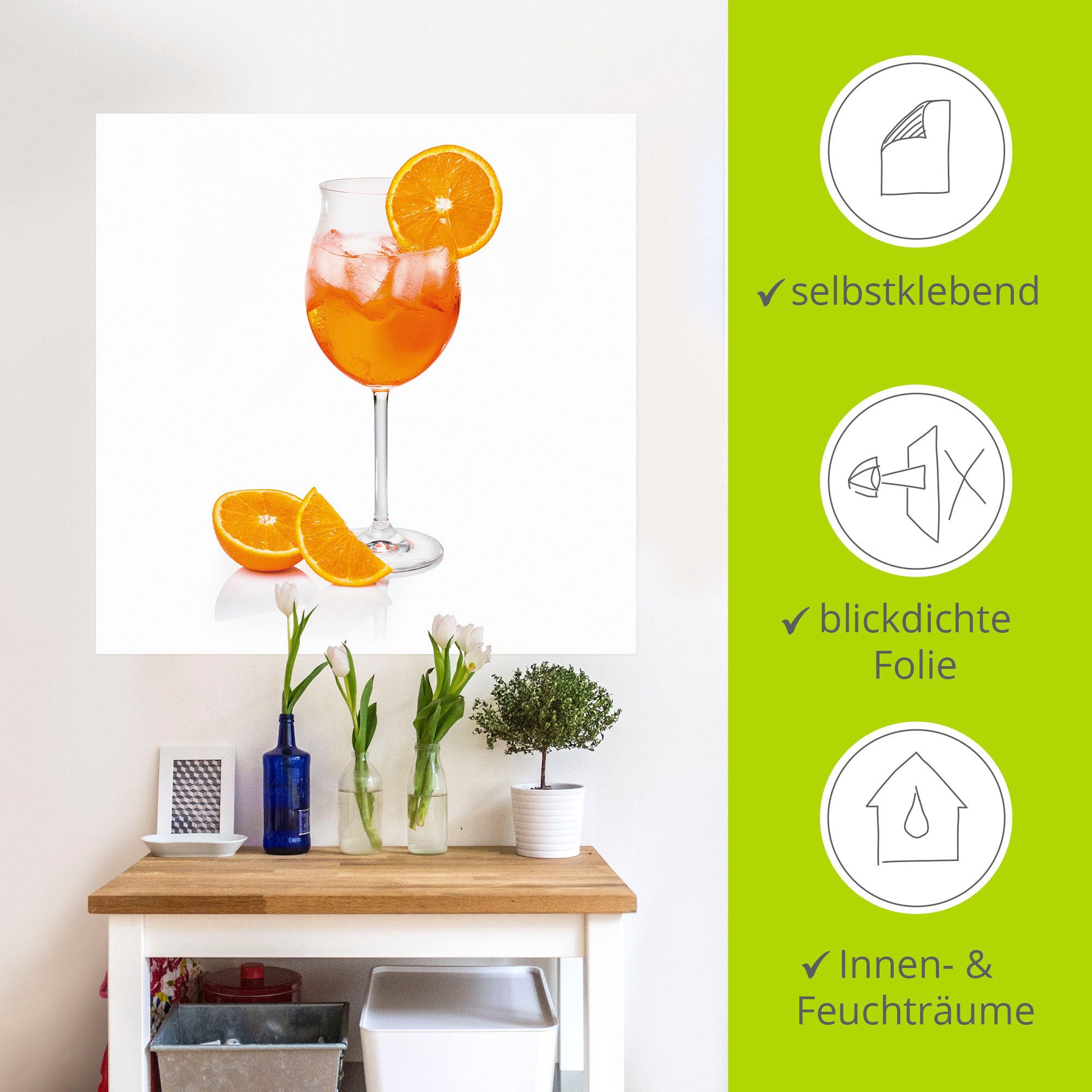 Artland Artprint Aperol Spritz met een schijf sinaasappel als artprint van aluminium, artprint voor buiten, artprint op linnen, poster, muursticker