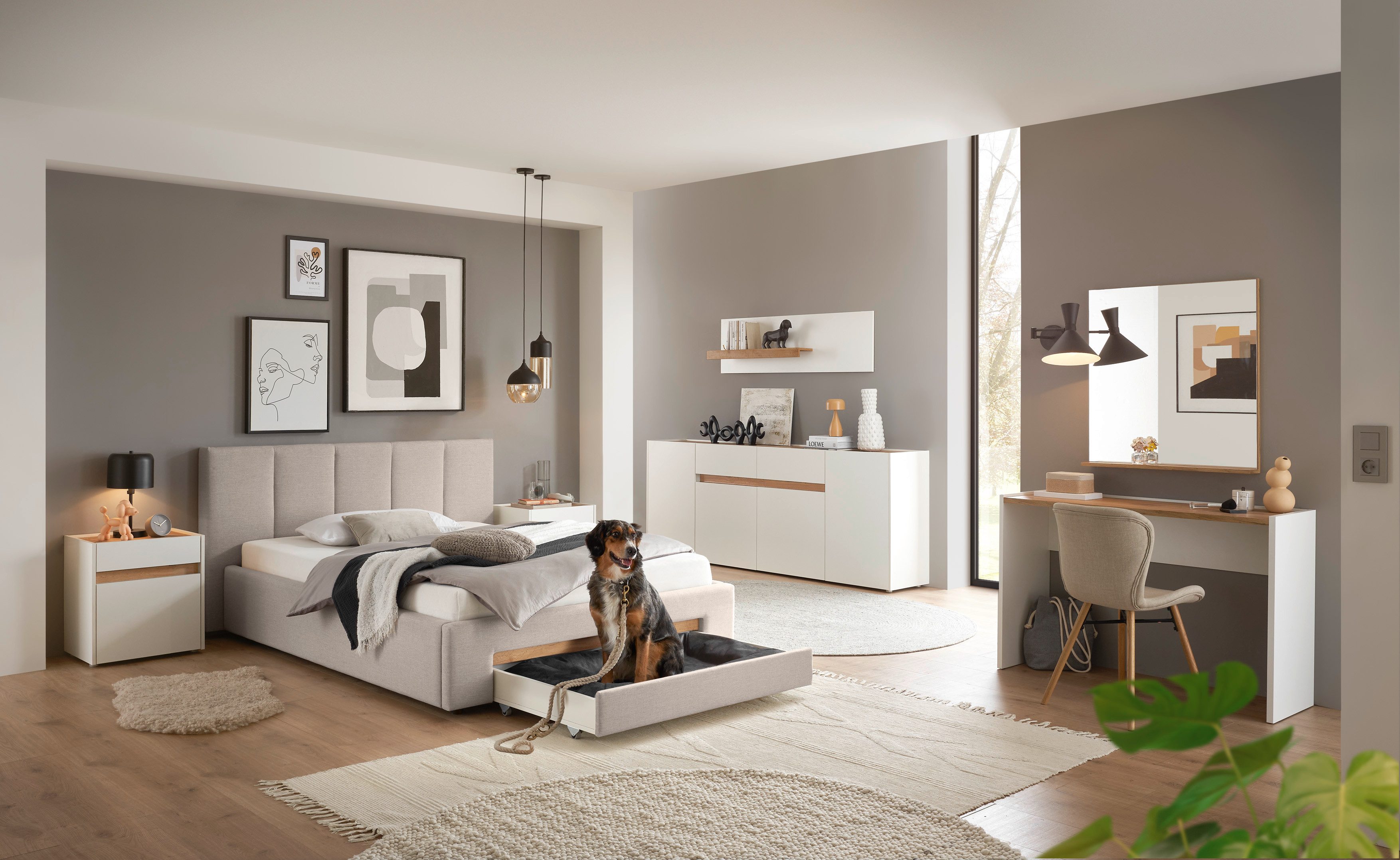 INOSIGN Gestoffeerd bed CiTY/GiRON, bedframe met bedlade, gestoffeerd opbergbed met hondenbed of opberglade, bekleding van corduroy of linnenlook