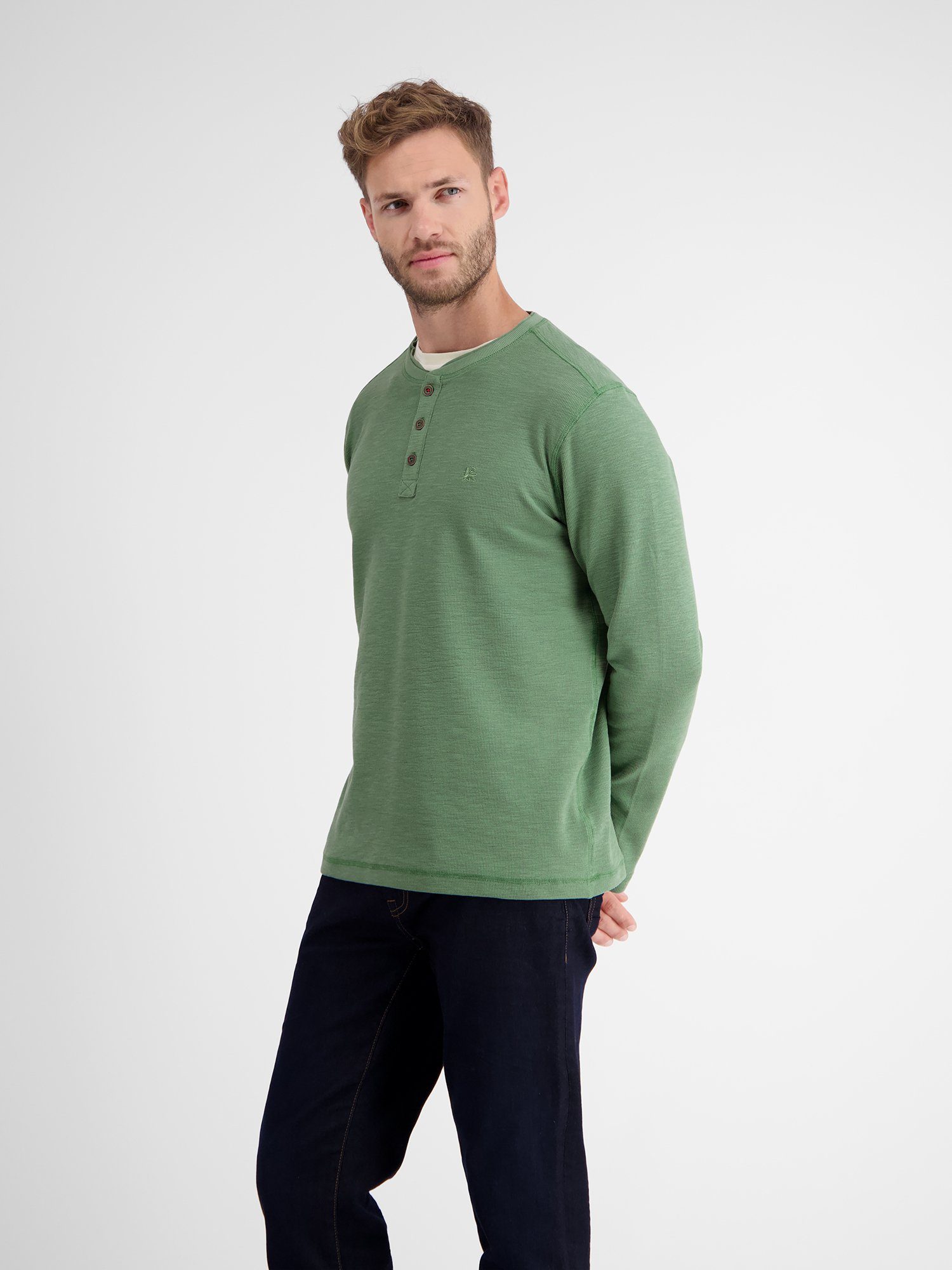 Lerros Shirt met lange mouwen LERROS serafino in structuurkwaliteit