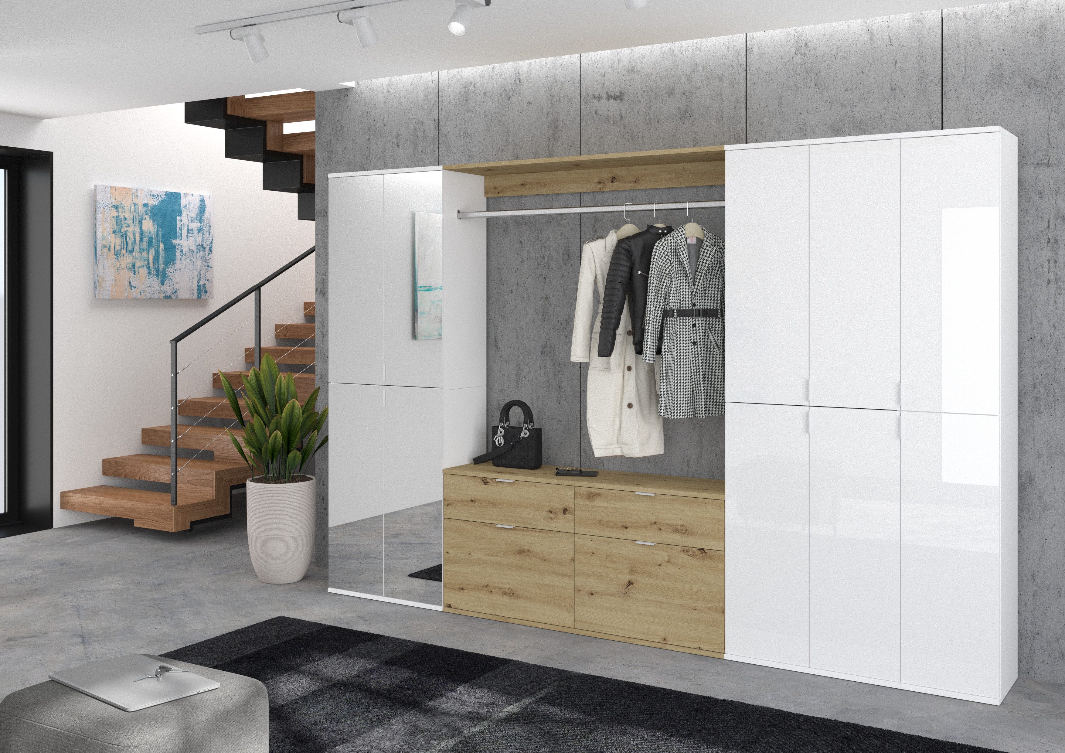 INOSIGN Halmeubelset Trondheim, Breedte 273 cm, 6-delig, bestaande uit: 3x garderobekast, 1 commode, 1 kledingstang, 1 legplank (set, 5 stuks)