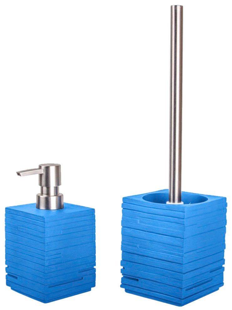 Sanilo Sets badkameraccessoires Calero Blue bestaand uit zeepdispenser en toiletborstel, geribbeld (combi-set, 2-delig)