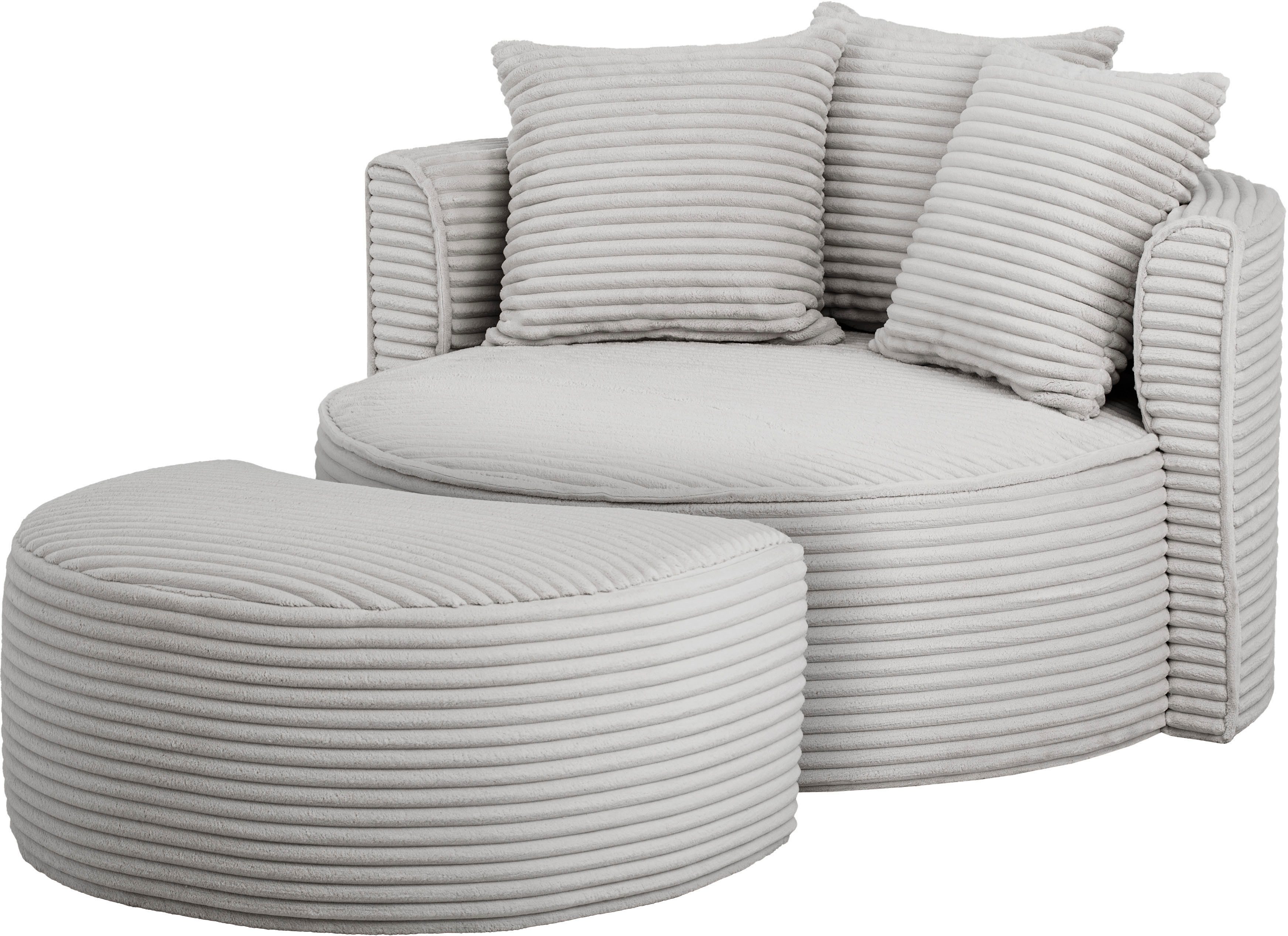 LeGer Home by Lena Gercke XXL-fauteuil Isalie, ronde stoel met voetensteun, leesstoel, loveseat, grote stoel (set)