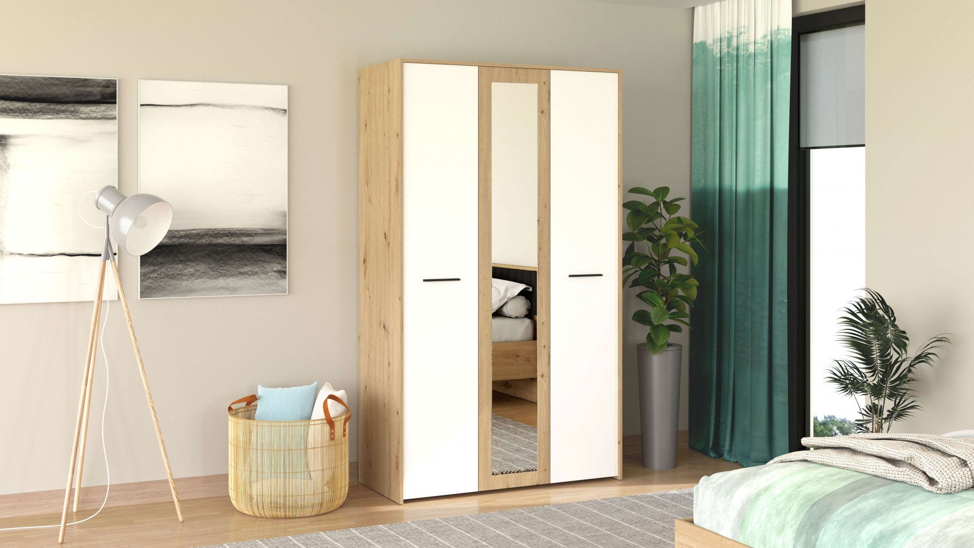 INOSIGN Kledingkast Varadero, 2 moderne kleurcombinaties met zwarte handgrepen met 1 spiegeldeur, in de breedtes 119 en 157 cm, fsc-gecertificeerd
