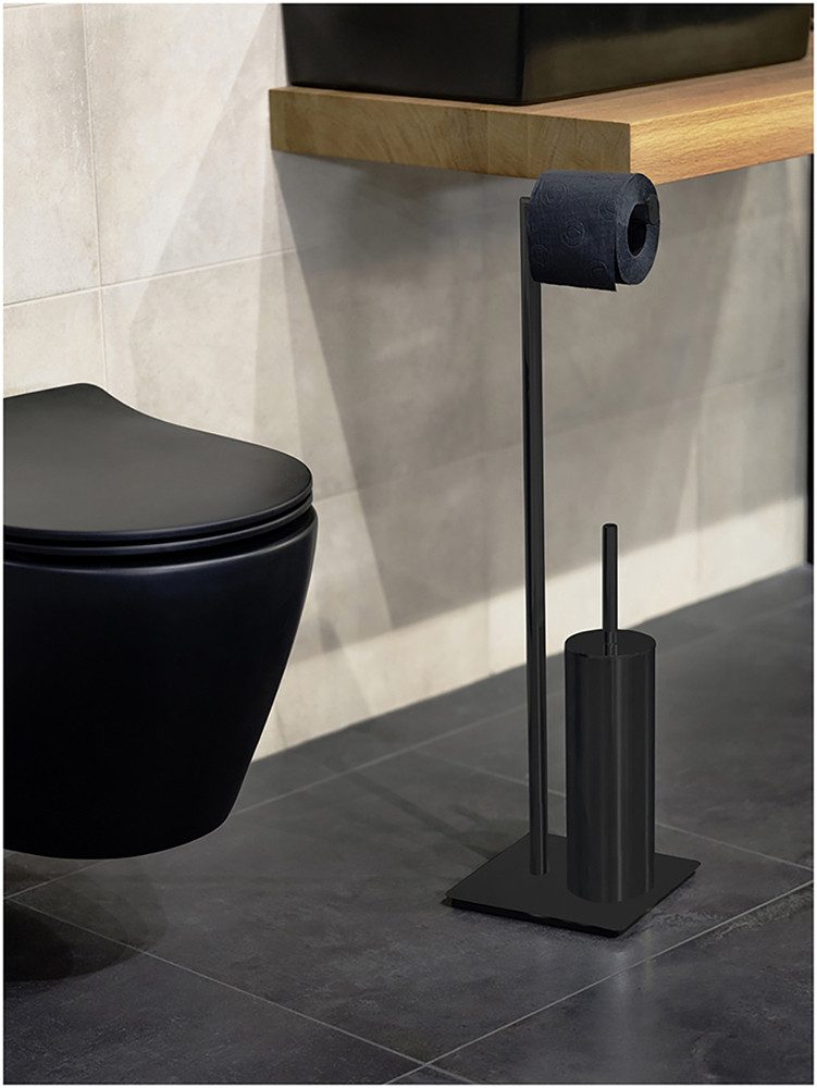 WENKO Toiletset Model Recco Standset, staal, met toiletpapierrolhouder en toiletborstel