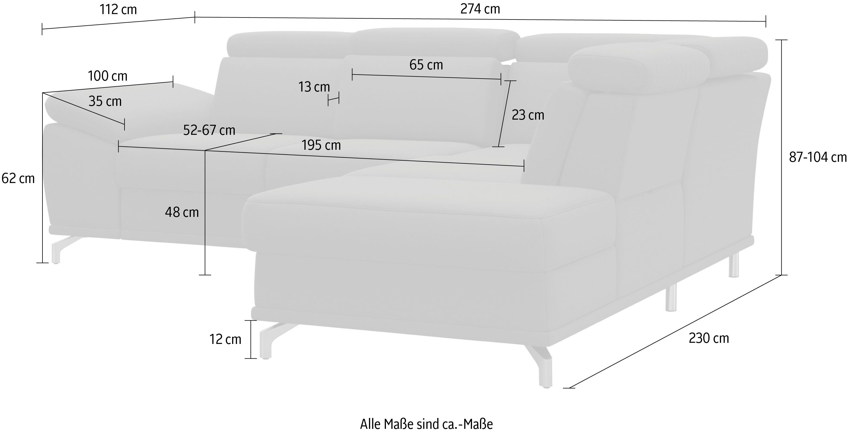 sit&more Hoekbank Cabrio L-vorm, met zitdiepteverstelling, arm- en hoofdsteunverstelling