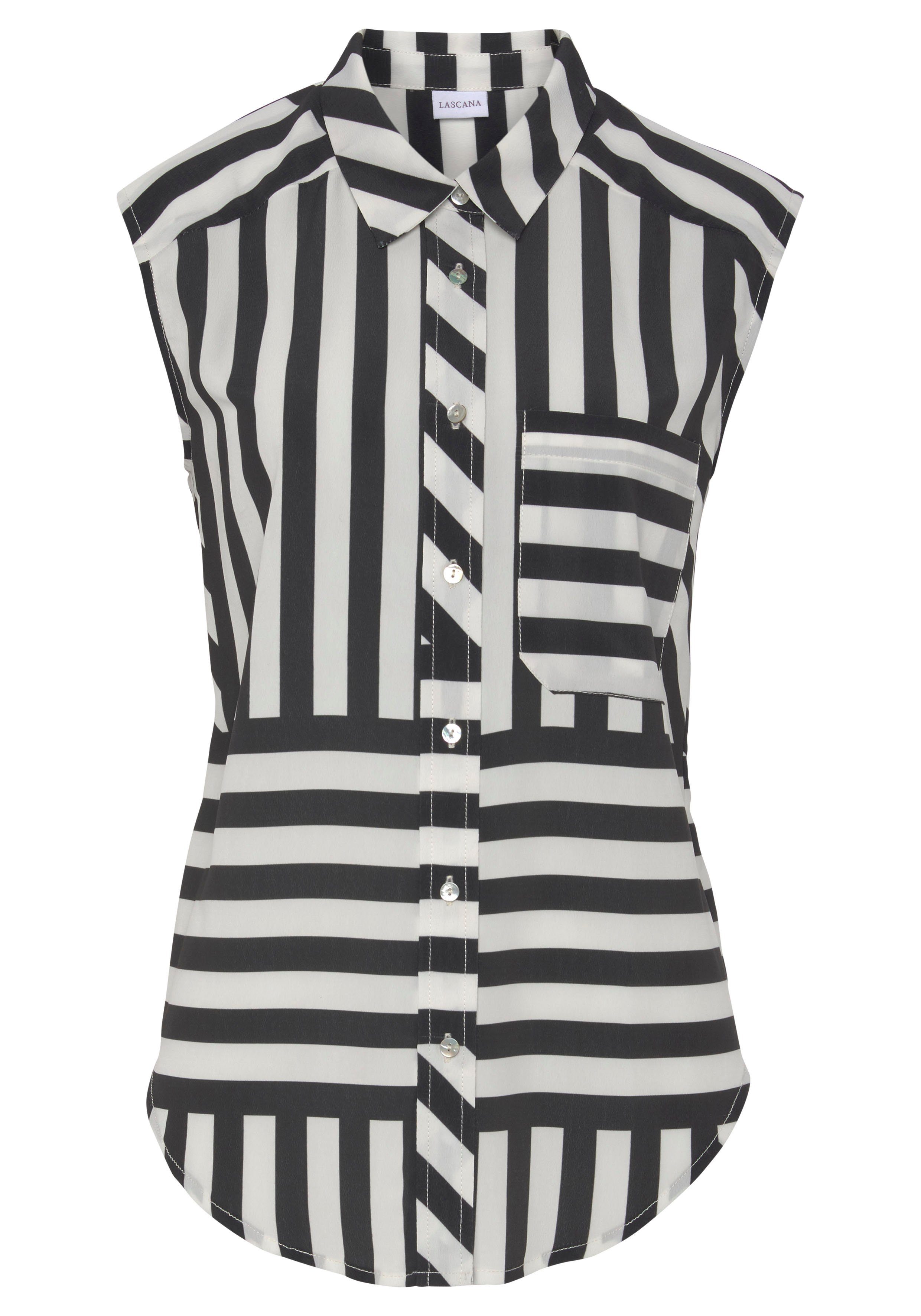 Lascana Top met knoopsluiting, streep patroon, damesblouse met blazerkraag