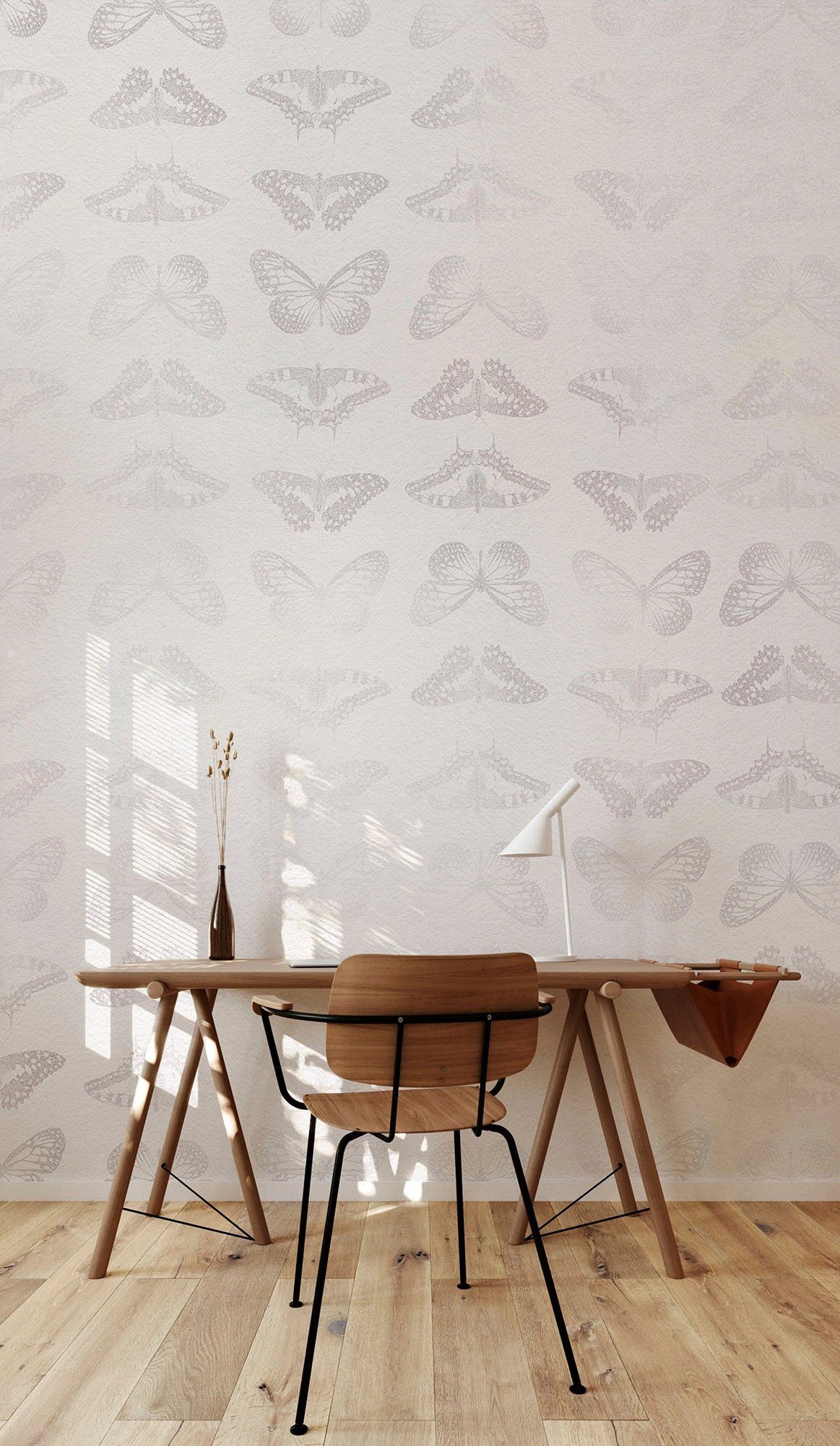 Komar Vliesbehang Digitale print vlies - Mur de Papillons - Afmeting 200 x 250 cm (1 stuk)