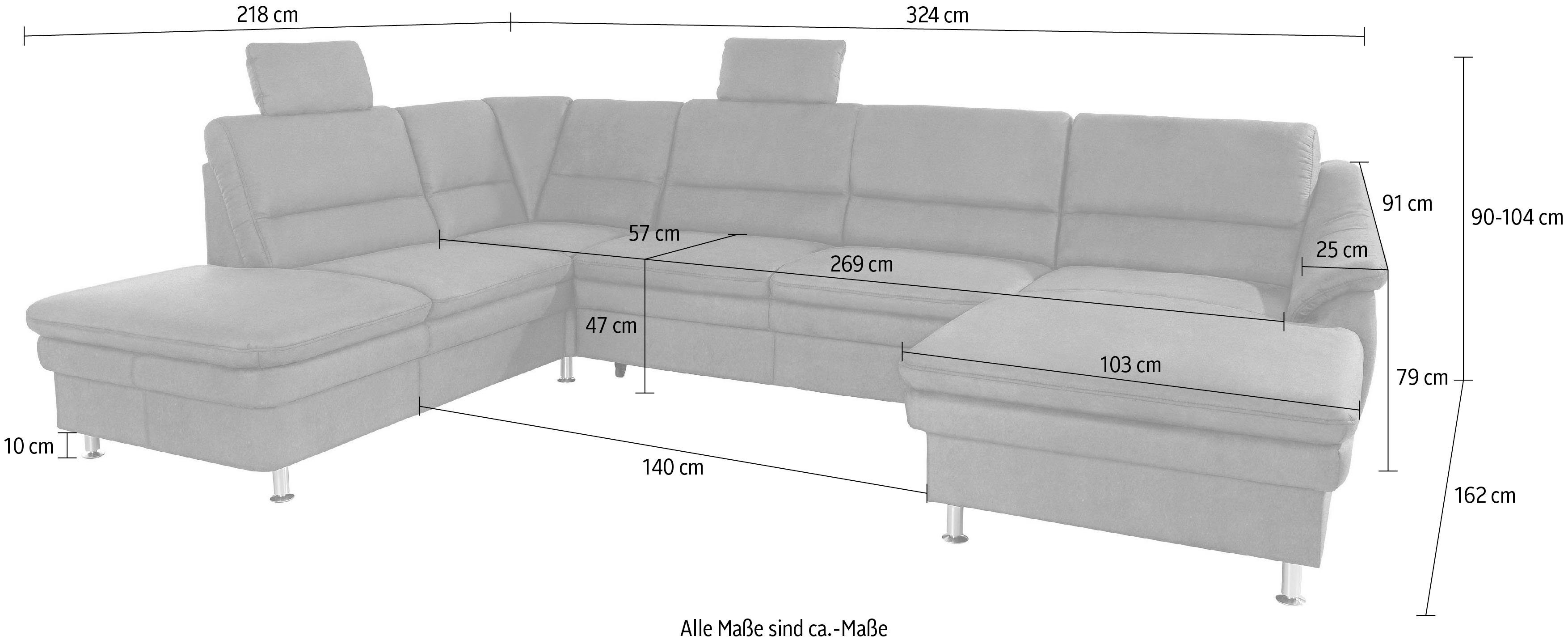 sit&more Zithoek Cardoso U-vorm met binnenvering en hoofdsteunen, met slaapfunctie en relaxfunctie