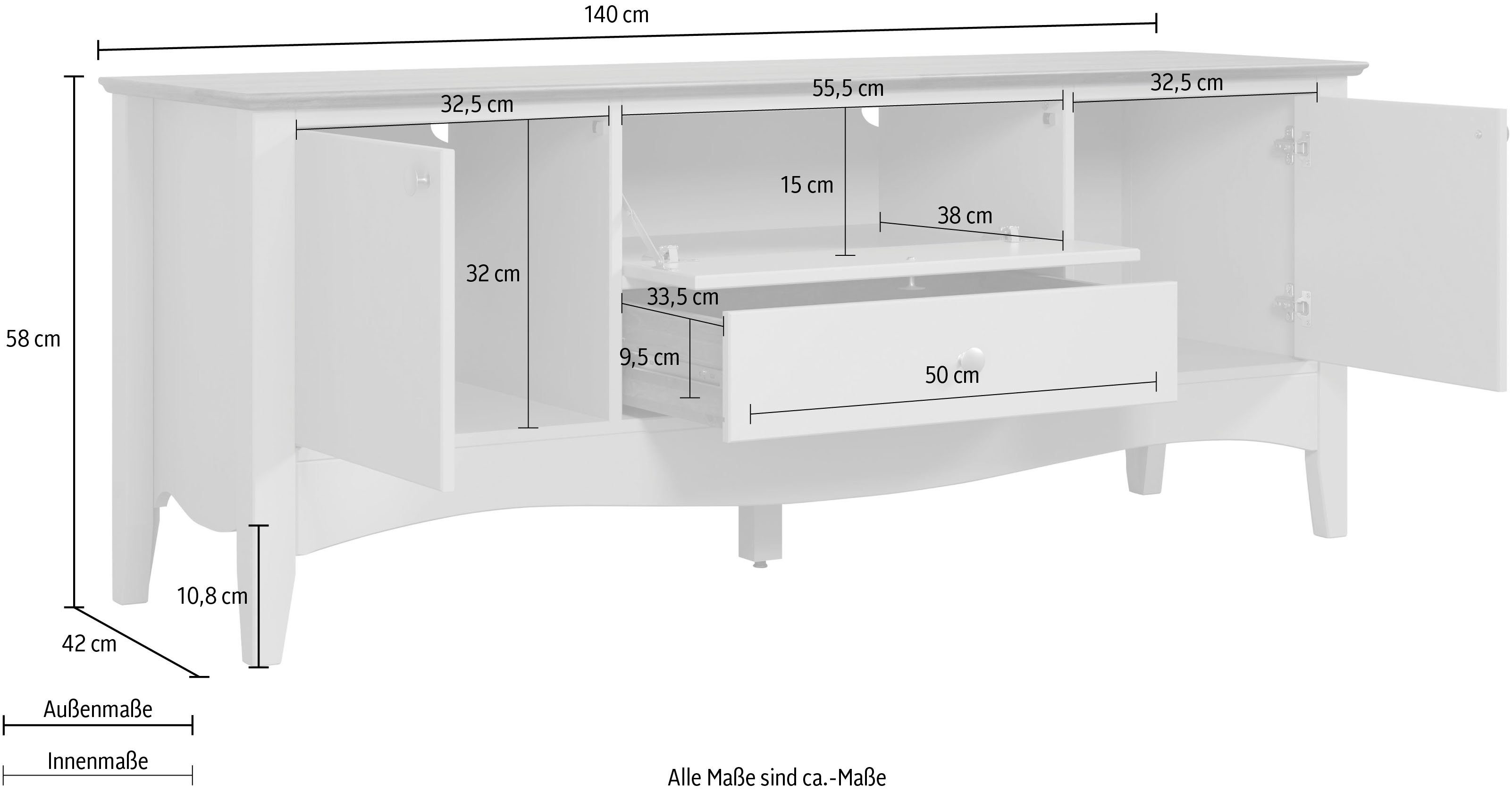 INTER-FURN Tv-meubel Lissabon Gedeeltelijk massief grenen, metalen grepen, BxHxD: 140x58x42 cm