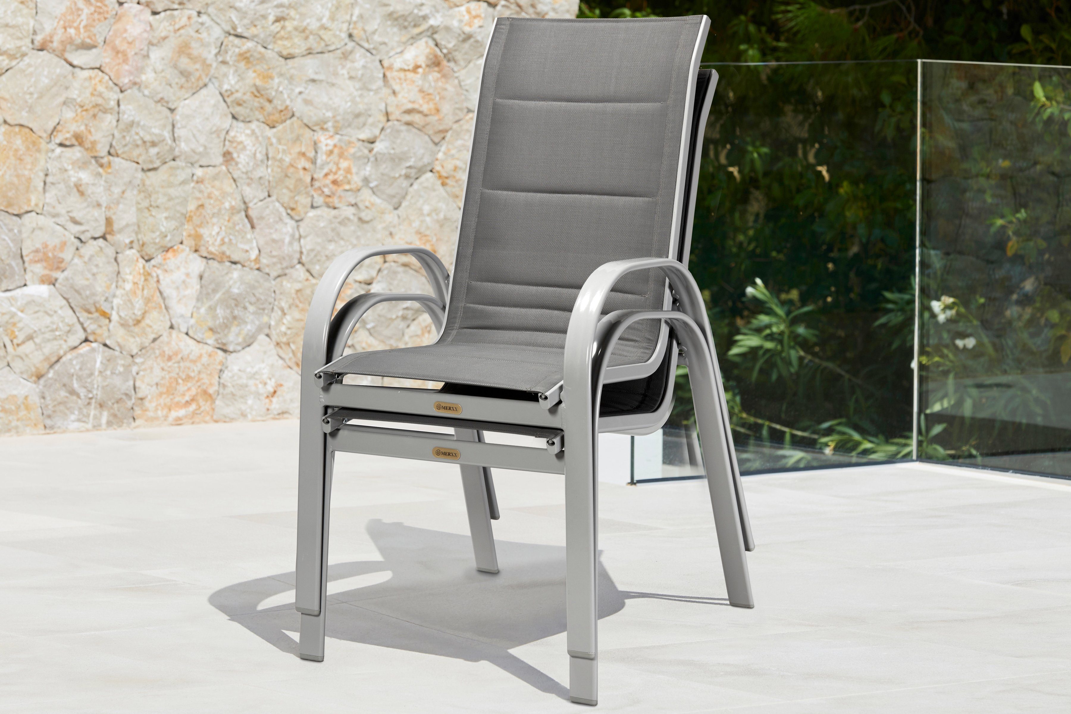 MERXX Stapelstoel Amalfi Deluxe set van 2, aluminium/textiel, stapelbaar (set, 2 stuks)