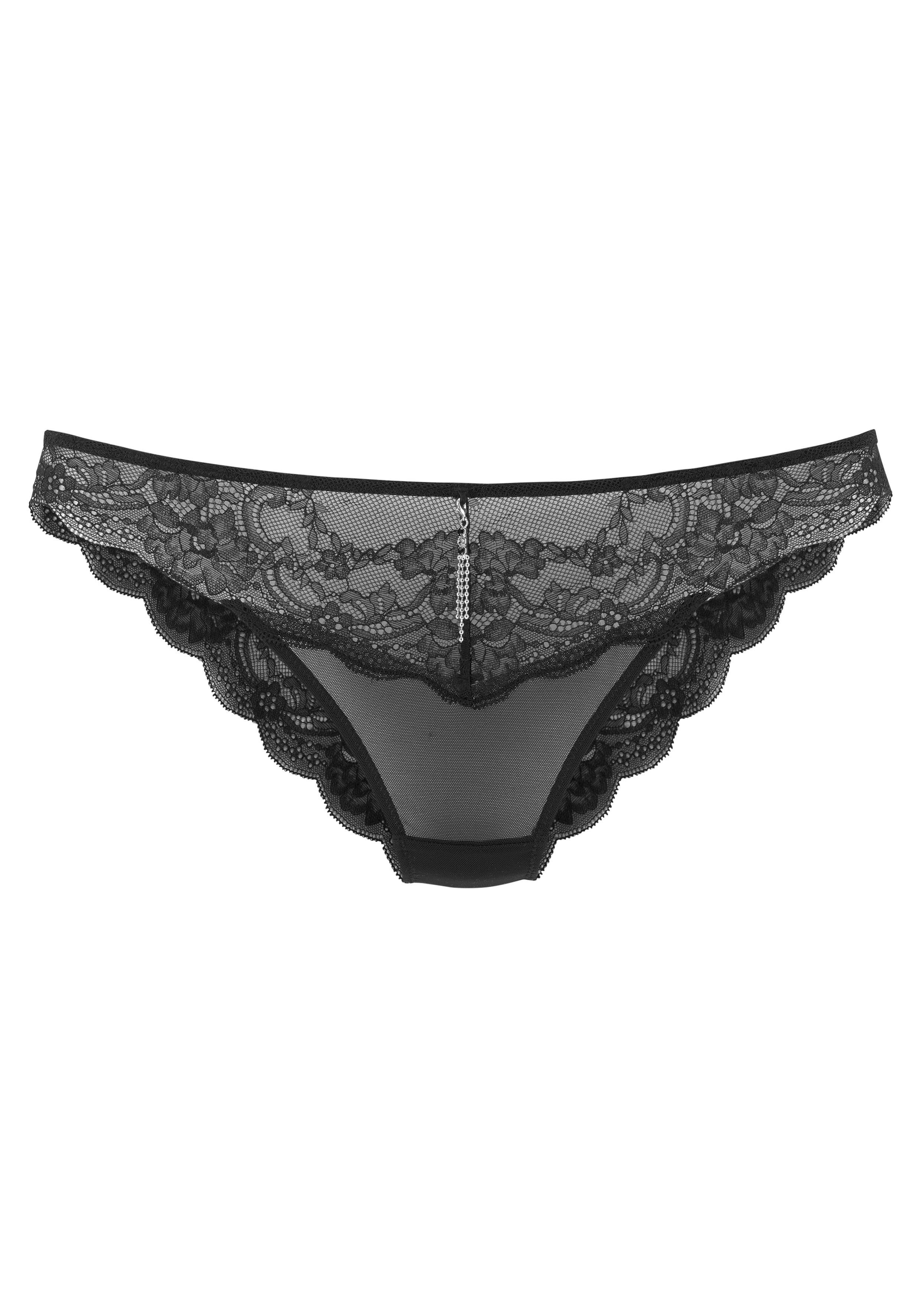 Lascana Tanga van stijlvol transparante kant met straselement