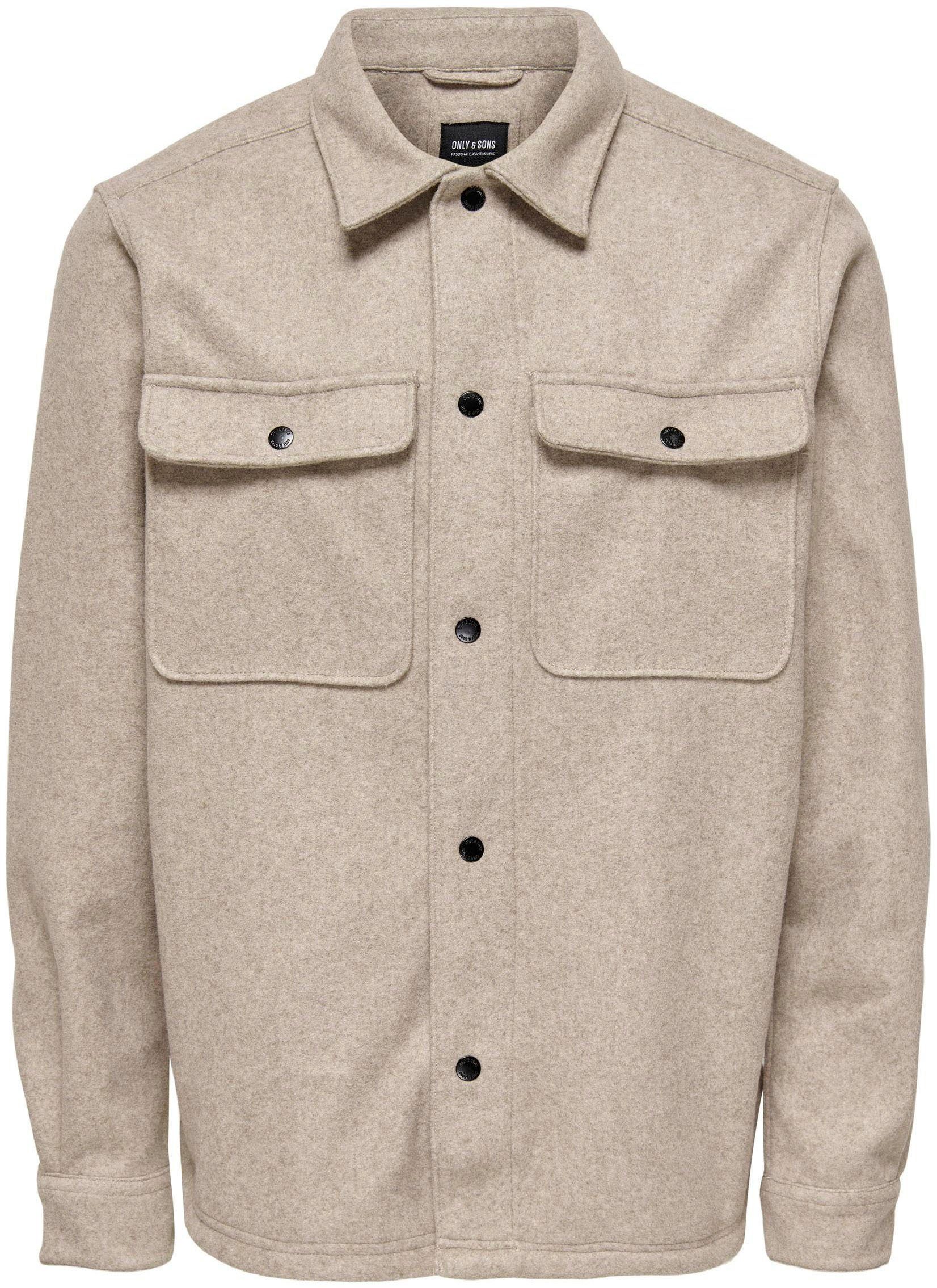 ONLY & SONS Overhemd met lange mouwen ONSASH OVR WOOLEN LOOK PKT LS SHIRT NOOS
