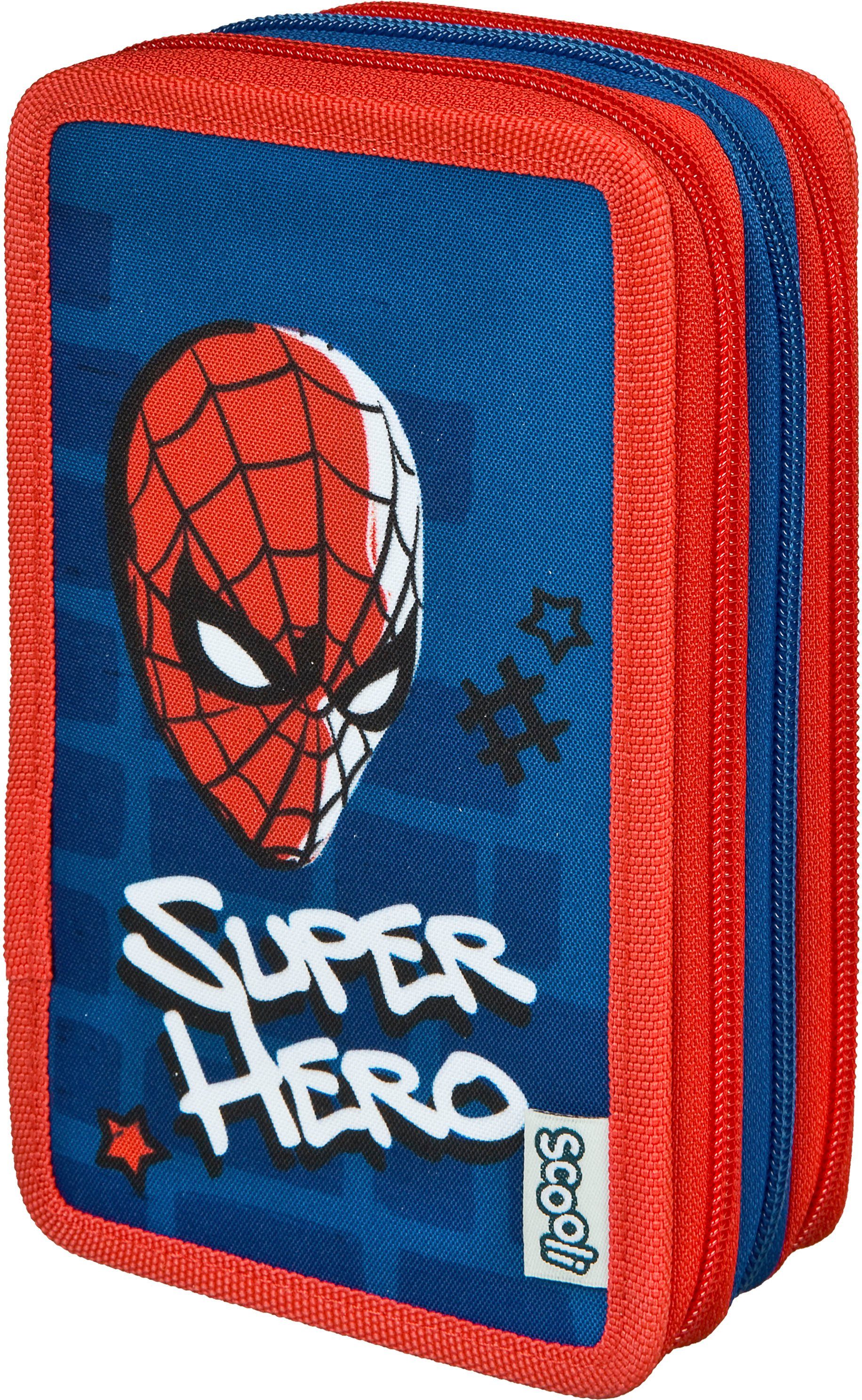 Scooli Etui Tripledecker, Spider-Man gevuld, inclusief geodriehoek