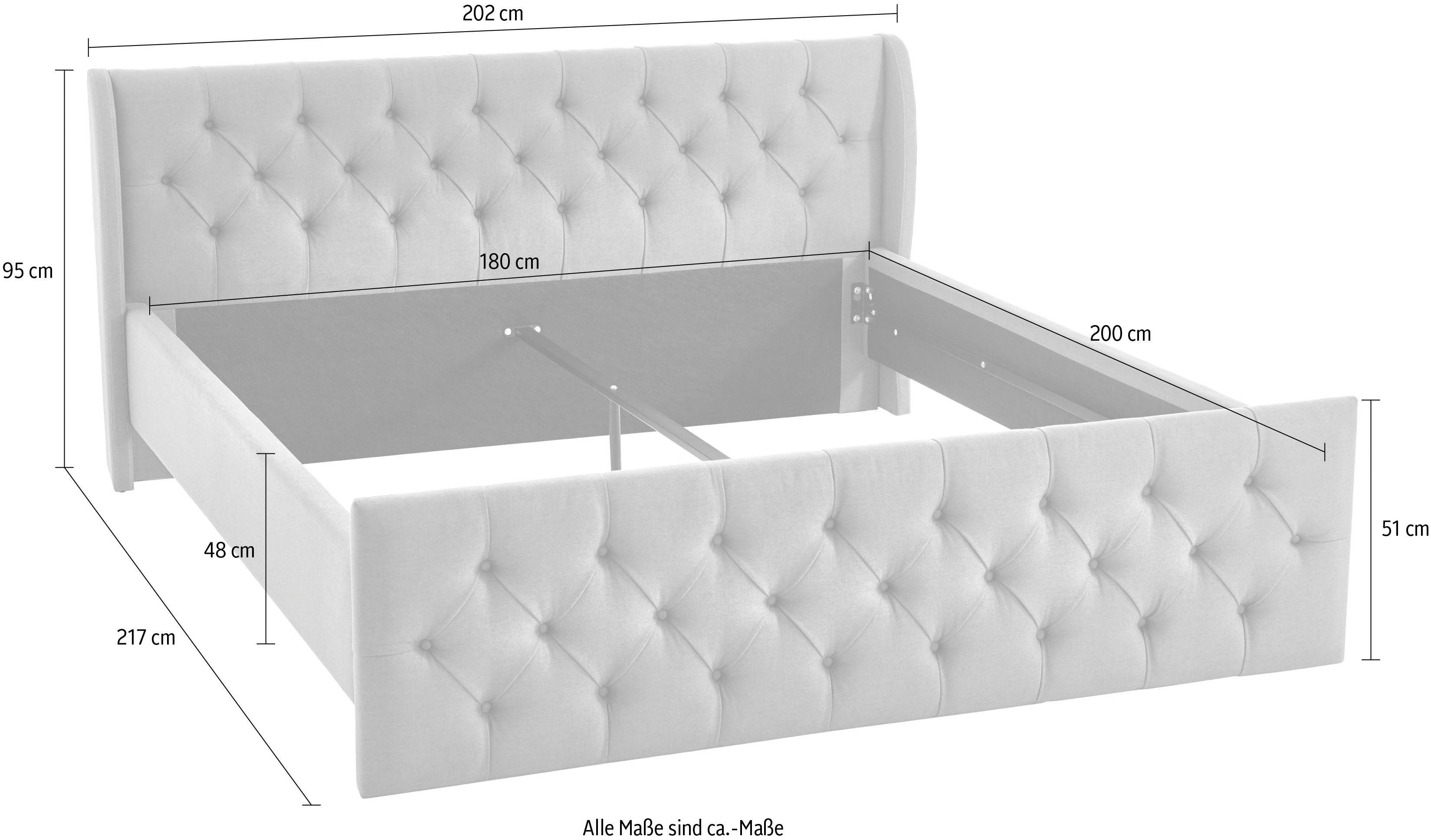 ATLANTIC home collection Gestoffeerd bed TAMINA met Chesterfield-look hoofd- en voetdeel