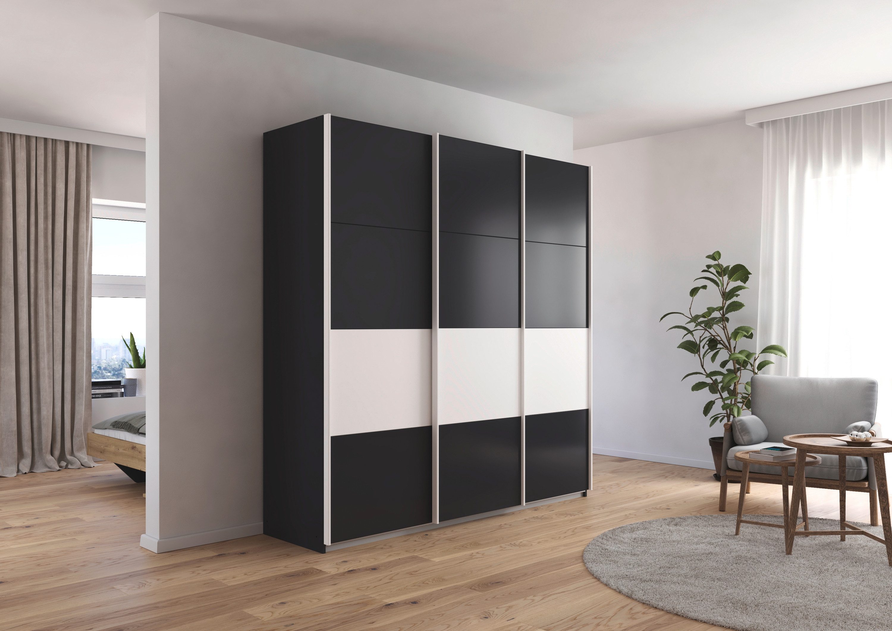 rauch Schuifdeurkast Kledingkast Kast Garderobe CORTONA inclusief indeling, 2 stoffen dozen en extra planken